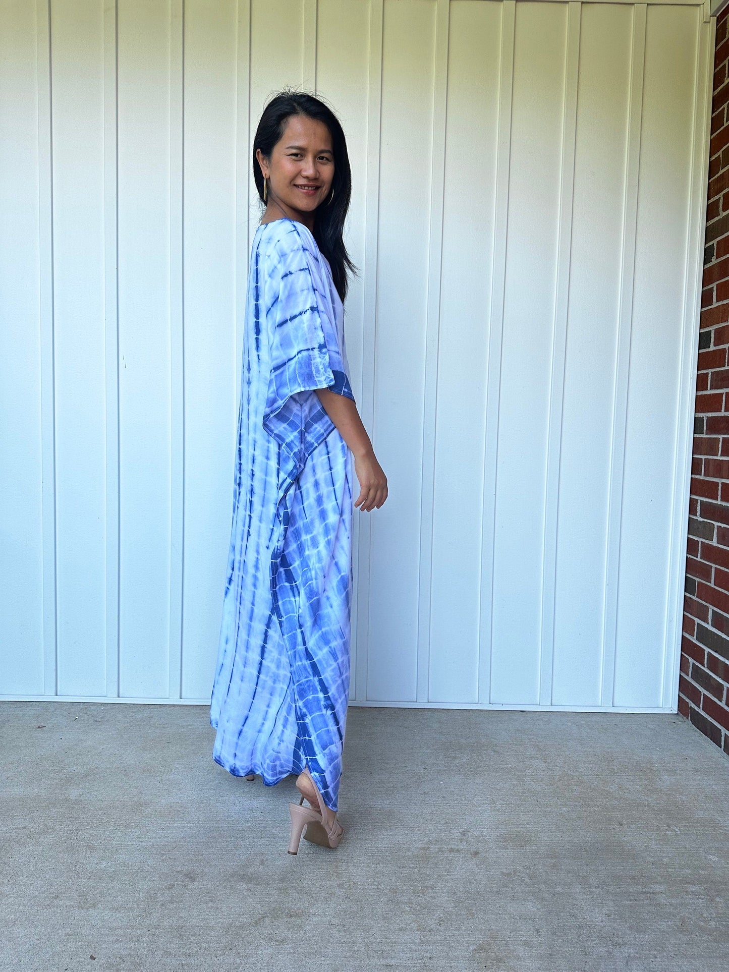 MALA handworks Mia Boat Neck Kaftan in White and Blue Purple Tie Dye