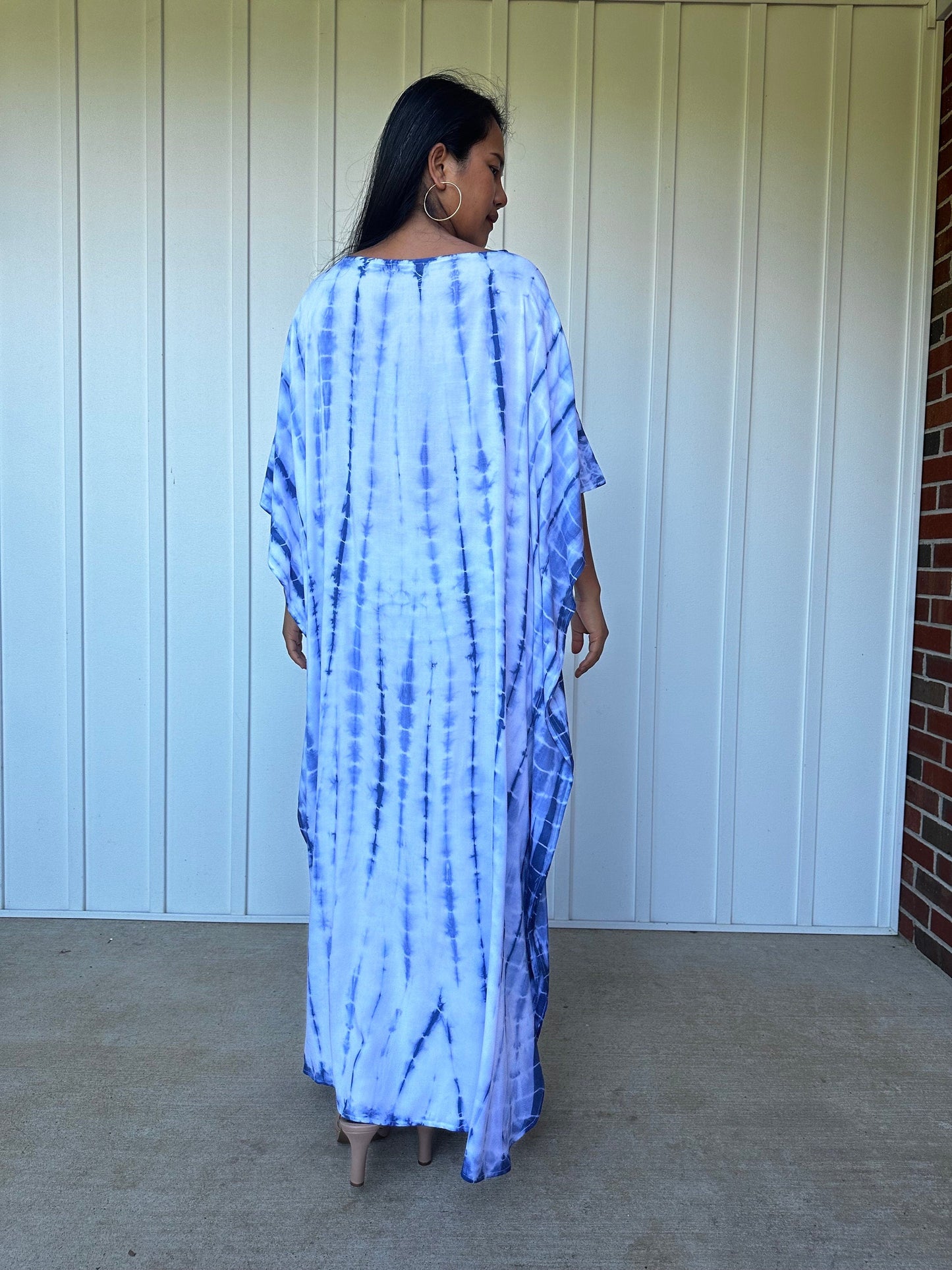 MALA handworks Mia Boat Neck Kaftan in White and Blue Purple Tie Dye