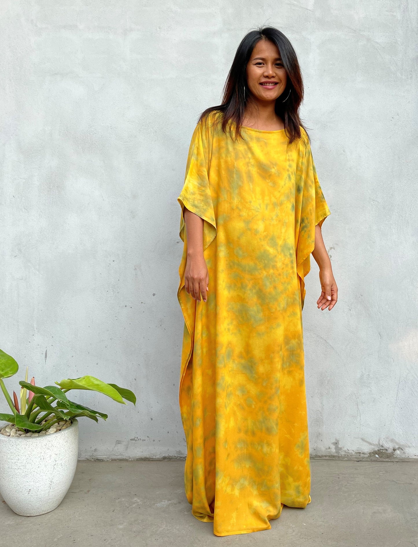 MALA handworks Mia Boat Neck Kaftan in Yellow Tie Dye