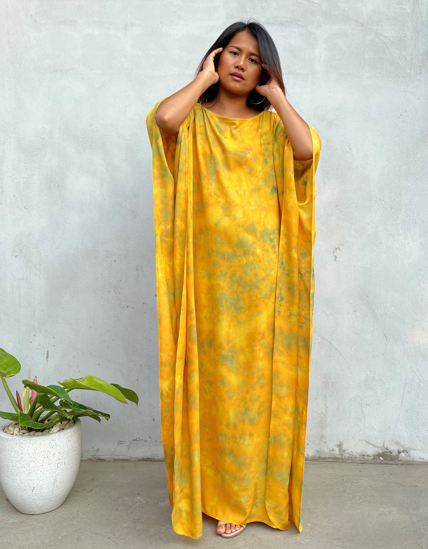 MALA handworks Mia Boat Neck Kaftan in Yellow Tie Dye