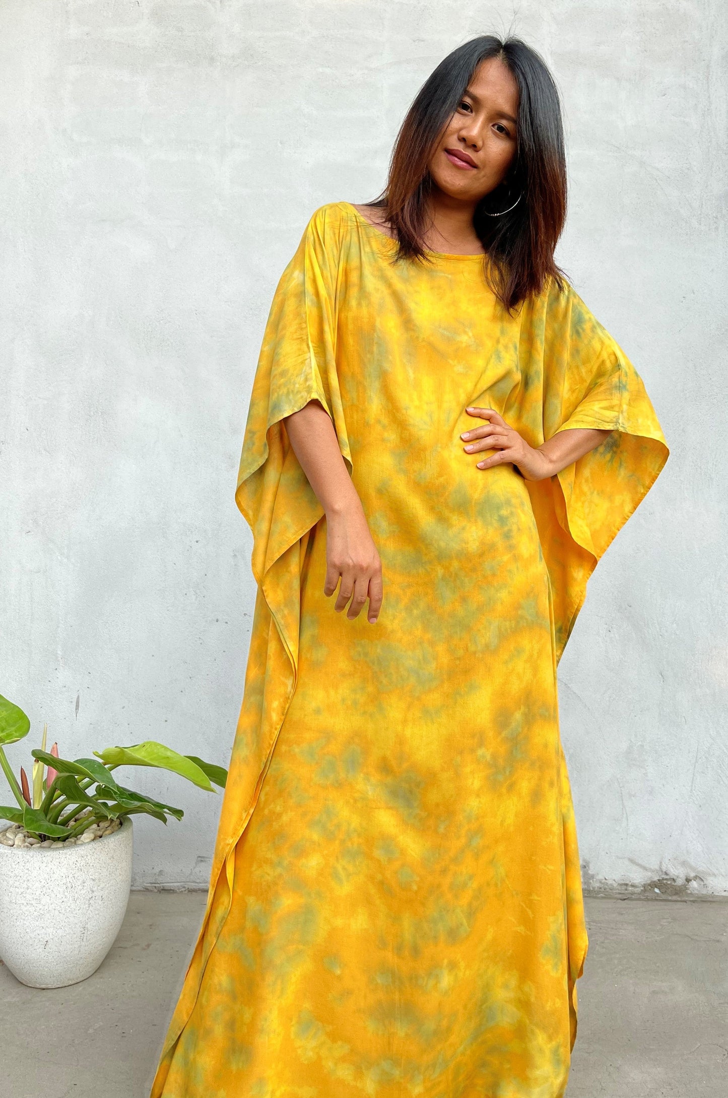 MALA handworks Mia Boat Neck Kaftan in Yellow Tie Dye
