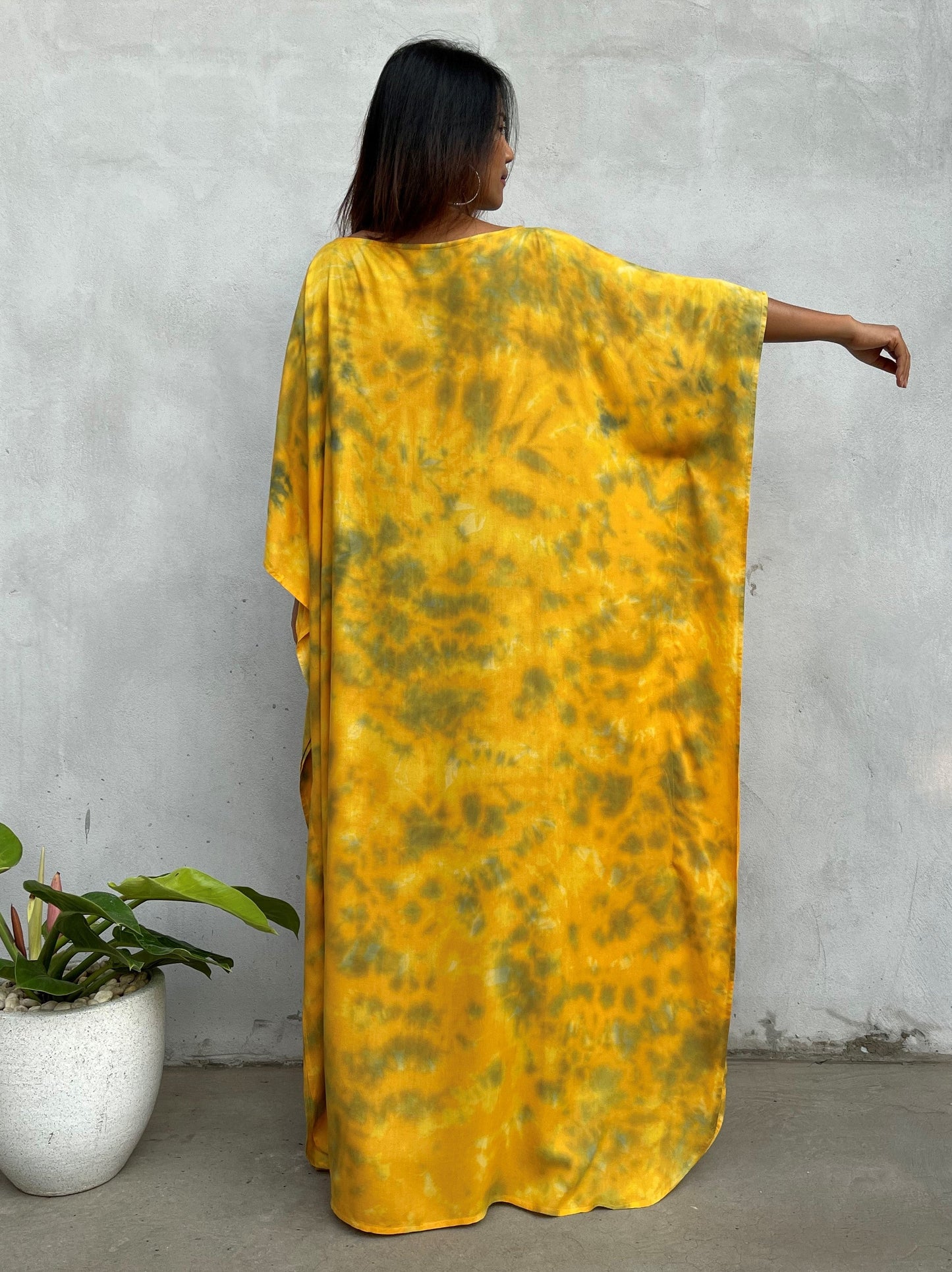 MALA handworks Mia Boat Neck Kaftan in Yellow Tie Dye
