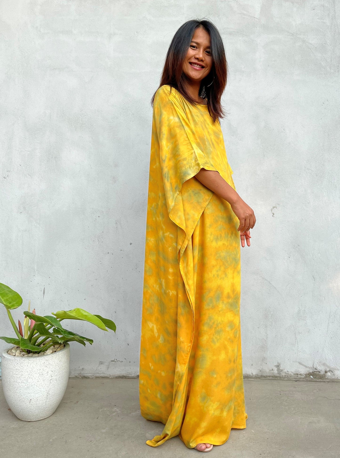 MALA handworks Mia Boat Neck Kaftan in Yellow Tie Dye