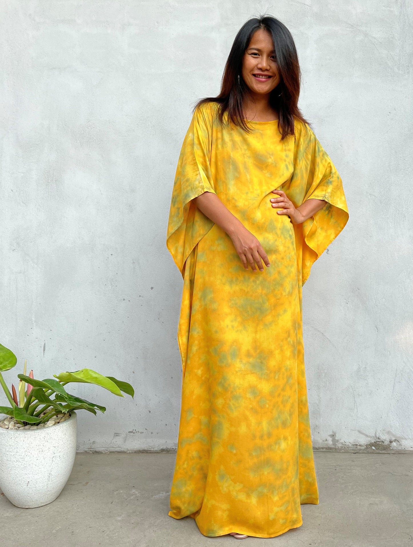 MALA handworks Mia Boat Neck Kaftan in Yellow Tie Dye