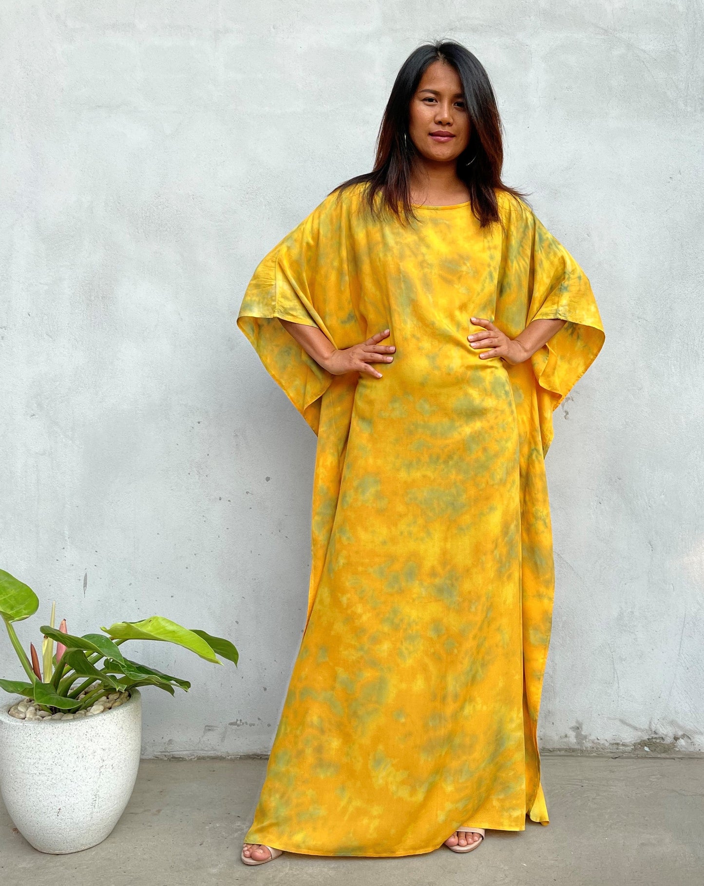 MALA handworks Mia Boat Neck Kaftan in Yellow Tie Dye