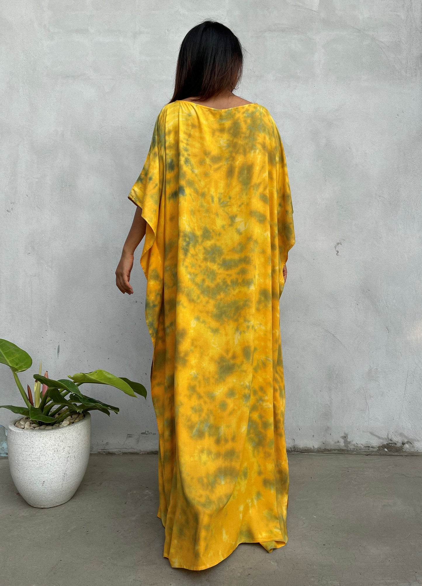 MALA handworks Mia Boat Neck Kaftan in Yellow Tie Dye