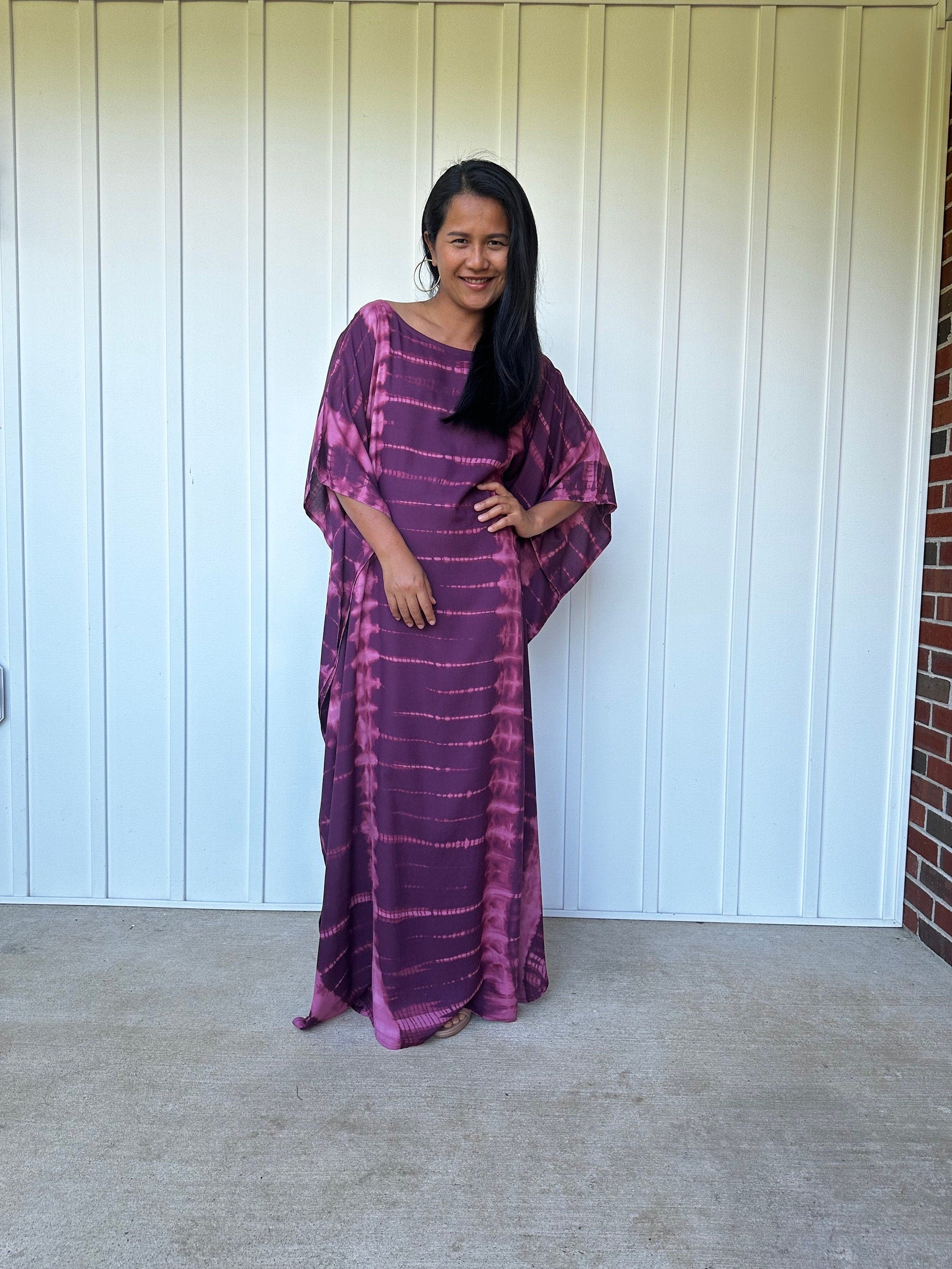 MALA handworks Mia Boat NeckKaftan in Purple Tie Dye