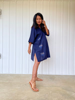 MALA handworks Miyu Midi Dress in Blue and Hand Embroidery