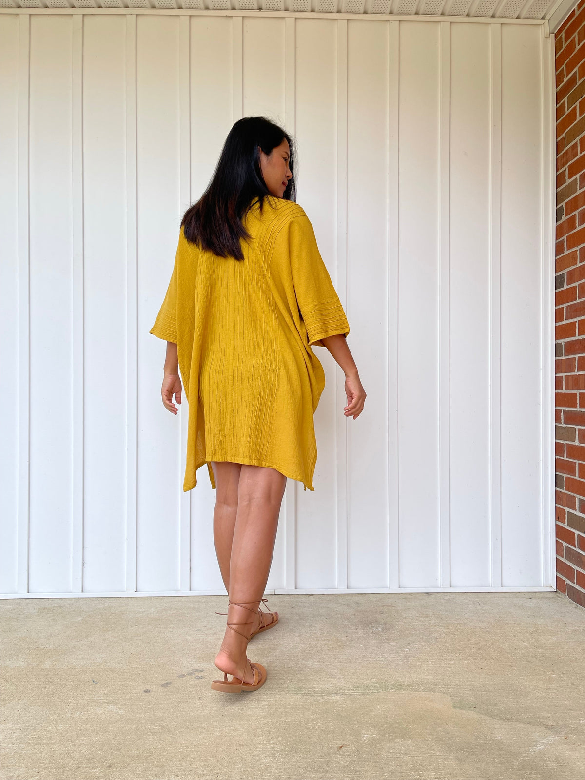 MALA handworks  Miyu Midi Dress in Yellow and Hand Embroidery