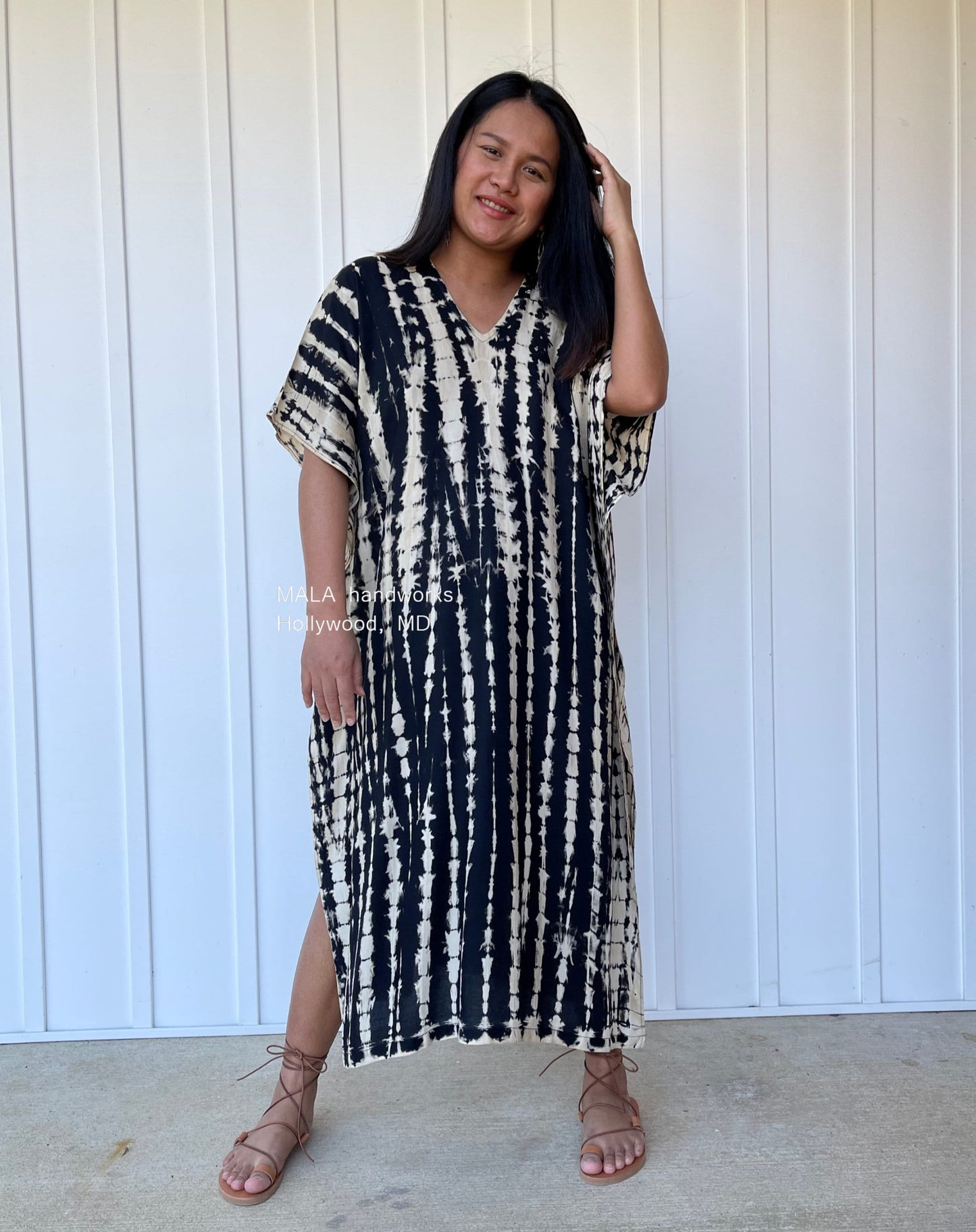 MALA handworks Nora Kaftan in Black Tie Dye