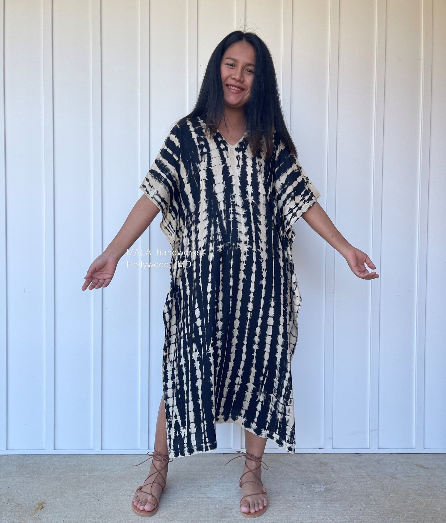 MALA handworks Nora Kaftan in Black Tie Dye