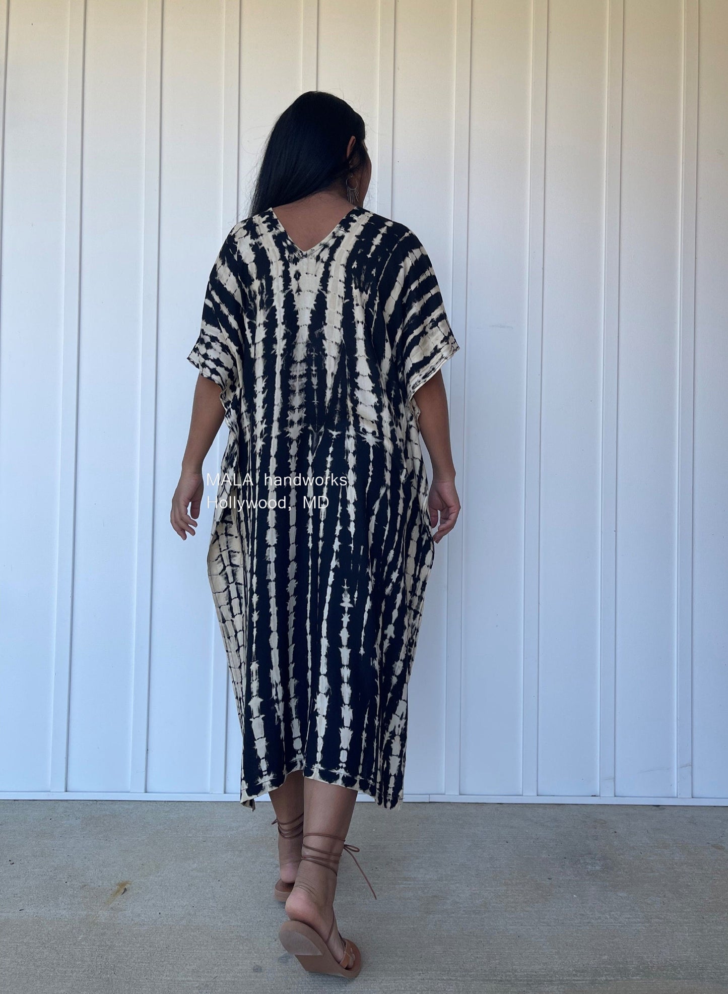 MALA handworks Nora Kaftan in Black Tie Dye