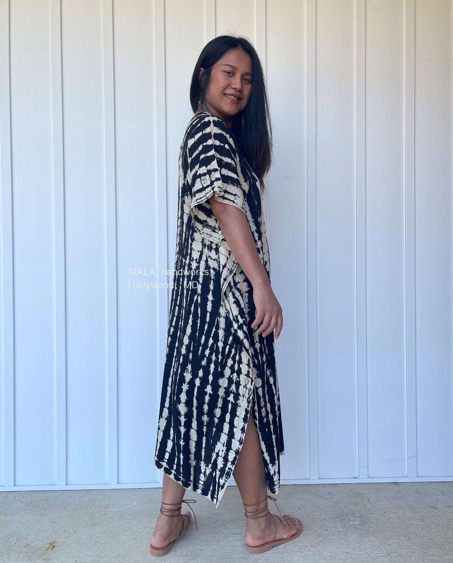 MALA handworks Nora Kaftan in Black Tie Dye