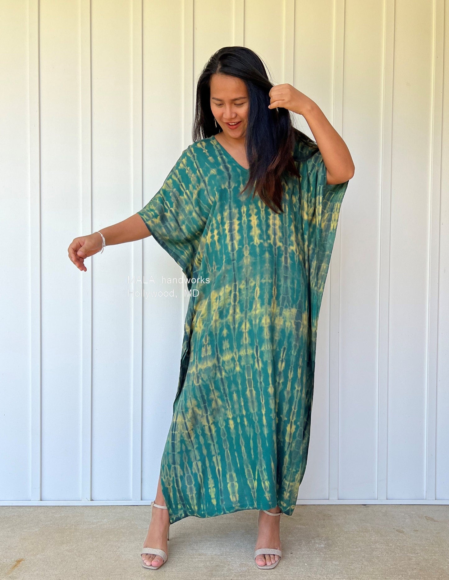 MALA handworks Nora Kaftan in Green and Black Tie Dye