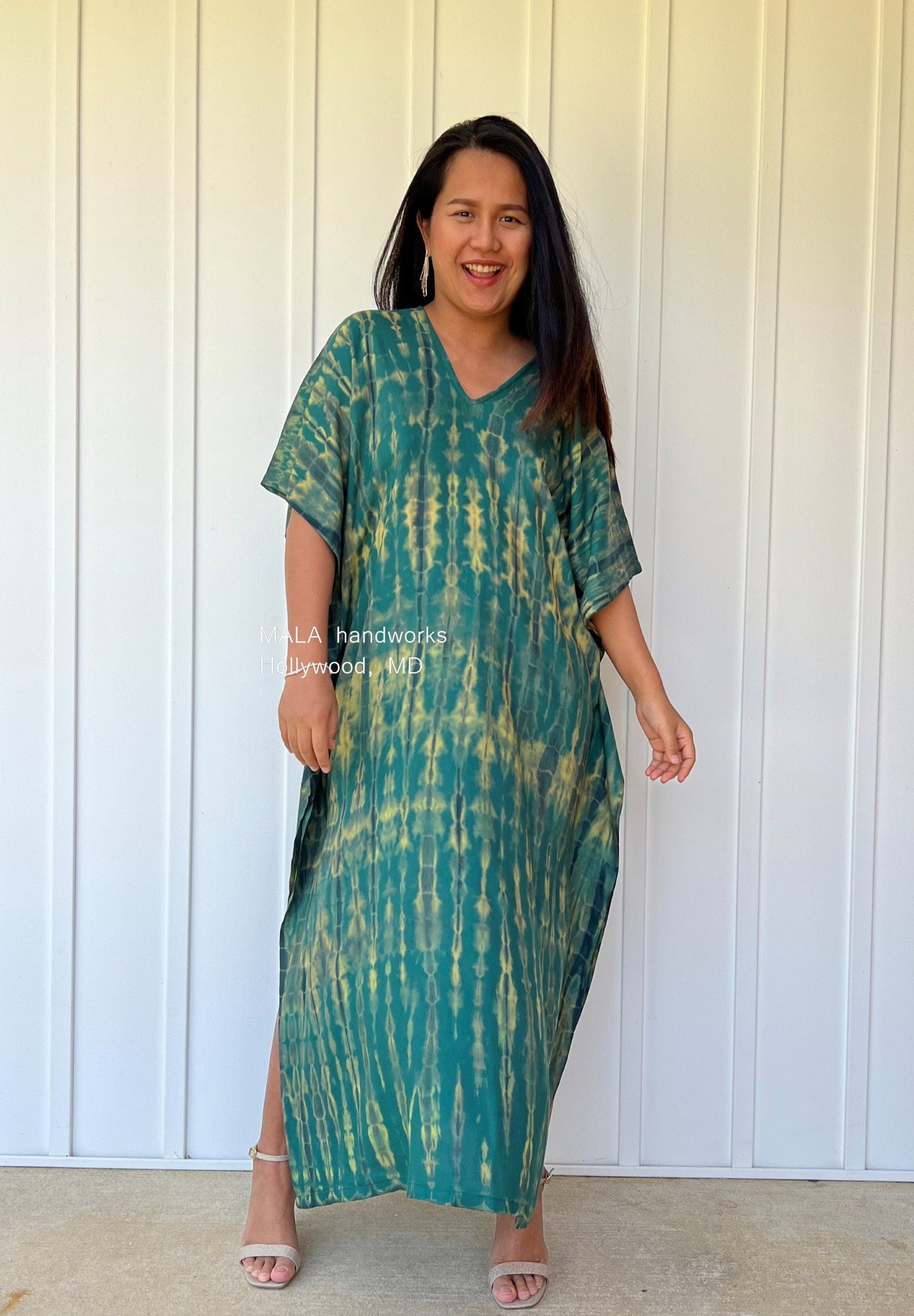 MALA handworks Nora Kaftan in Green and Black Tie Dye
