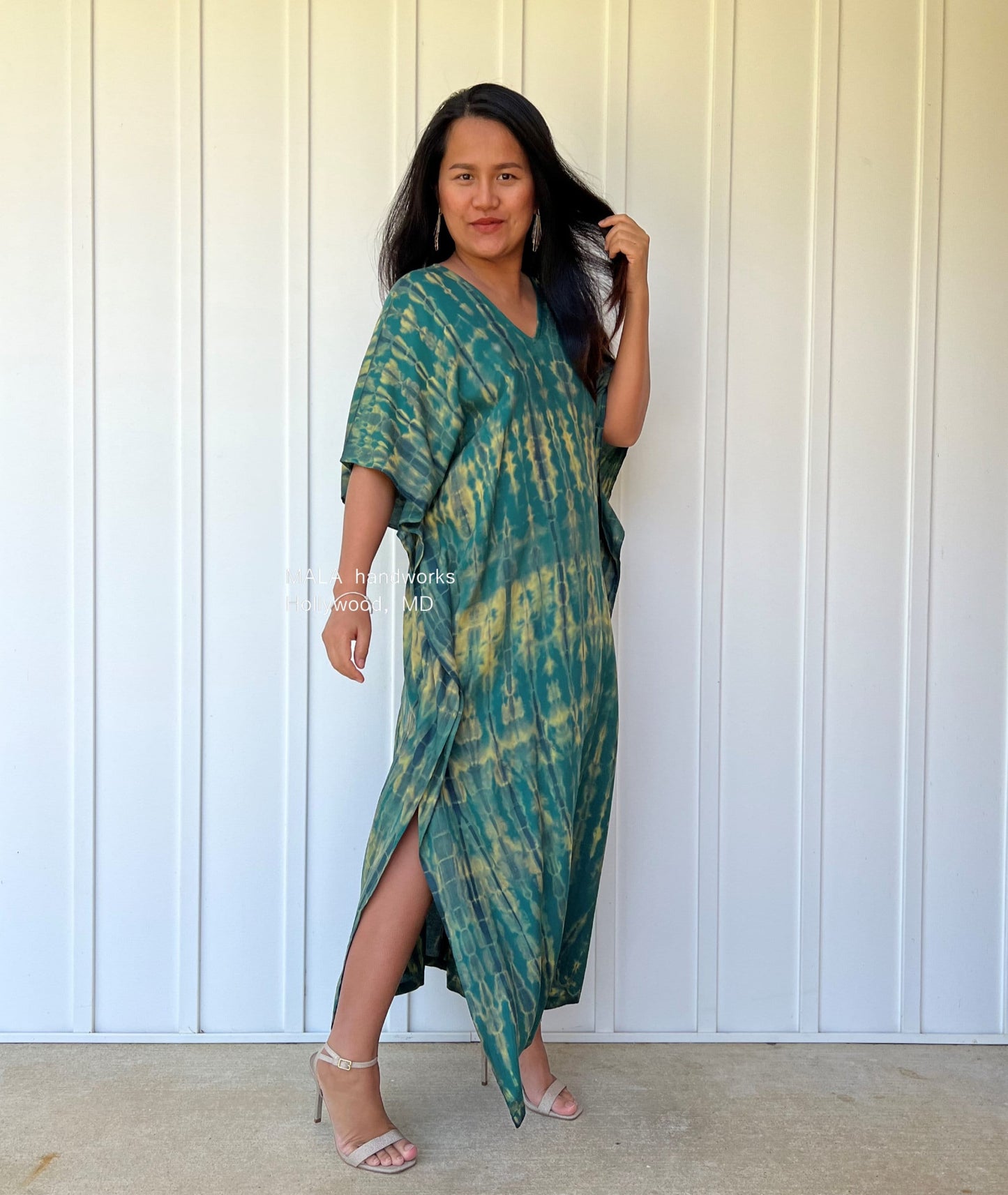 MALA handworks Nora Kaftan in Green and Black Tie Dye