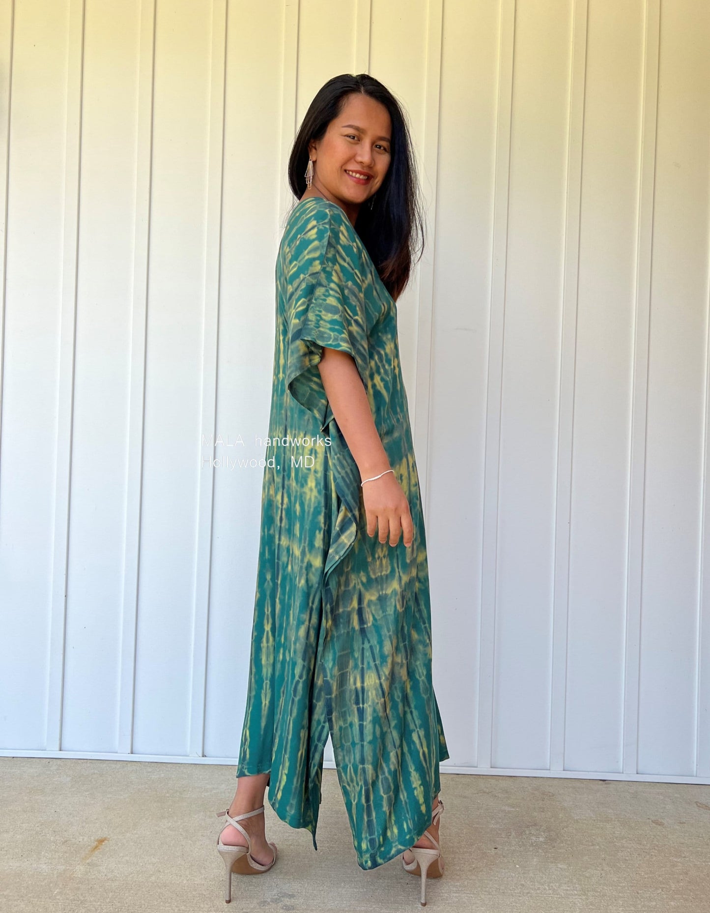 MALA handworks Nora Kaftan in Green and Black Tie Dye