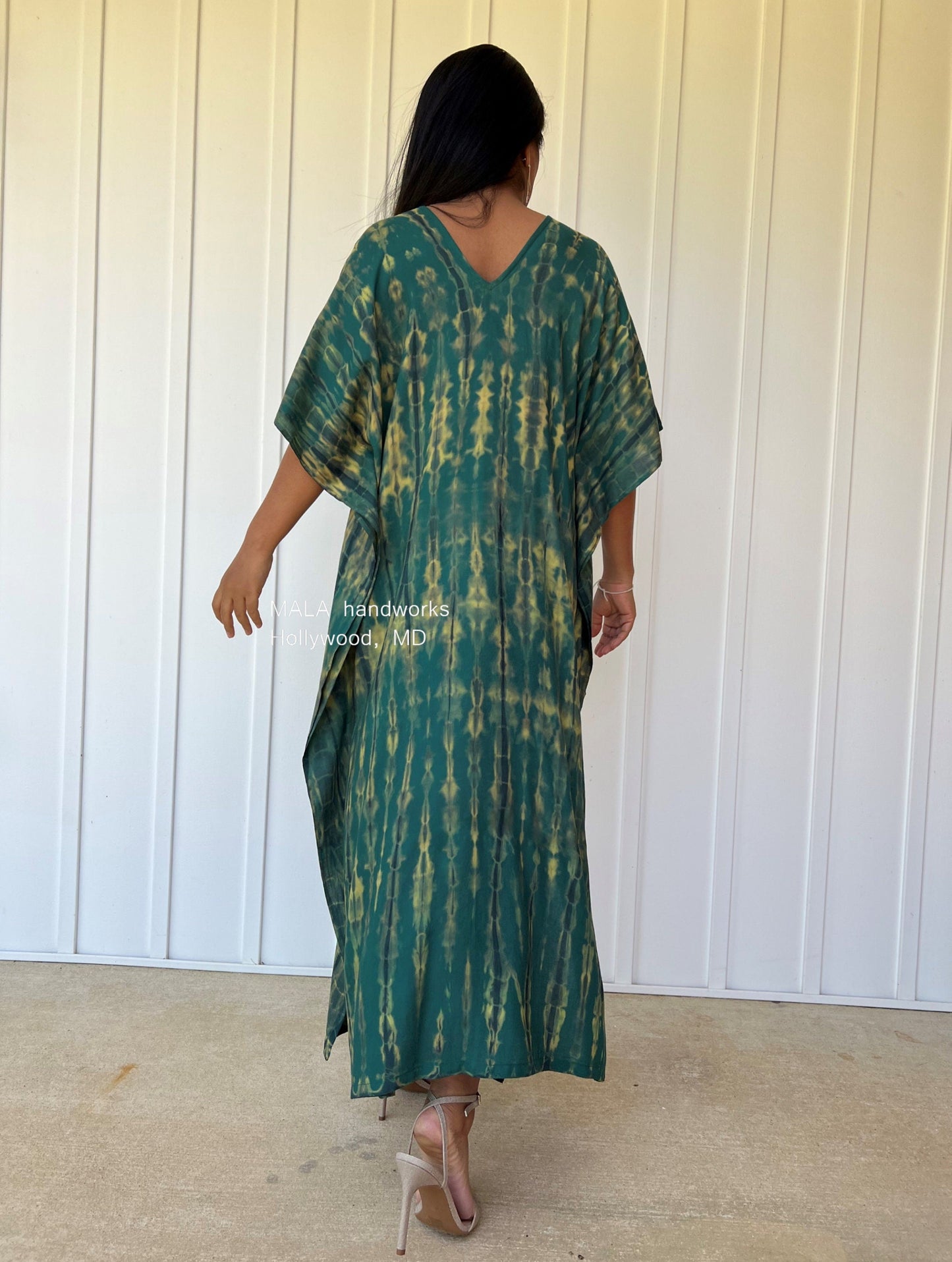 MALA handworks Nora Kaftan in Green and Black Tie Dye