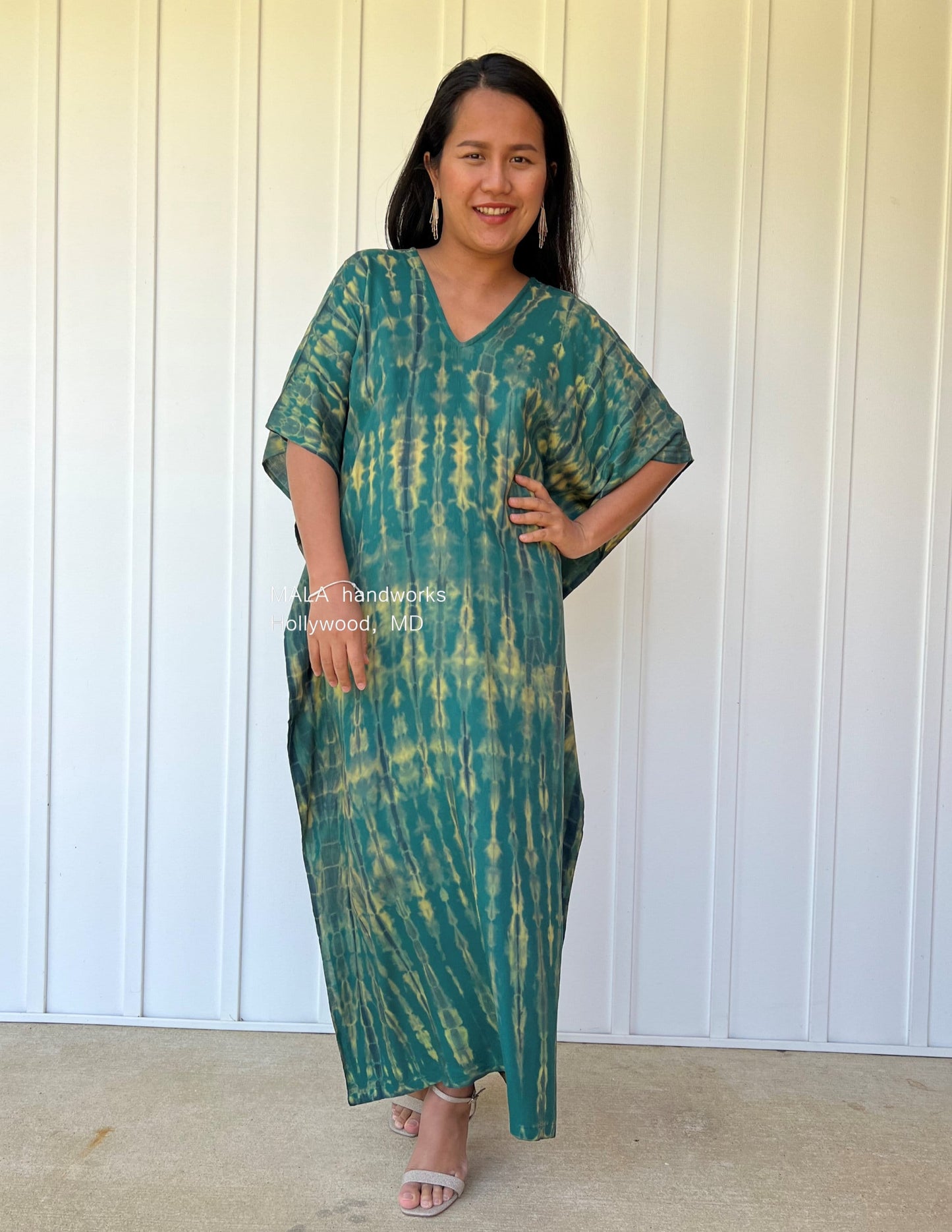 MALA handworks Nora Kaftan in Green and Black Tie Dye