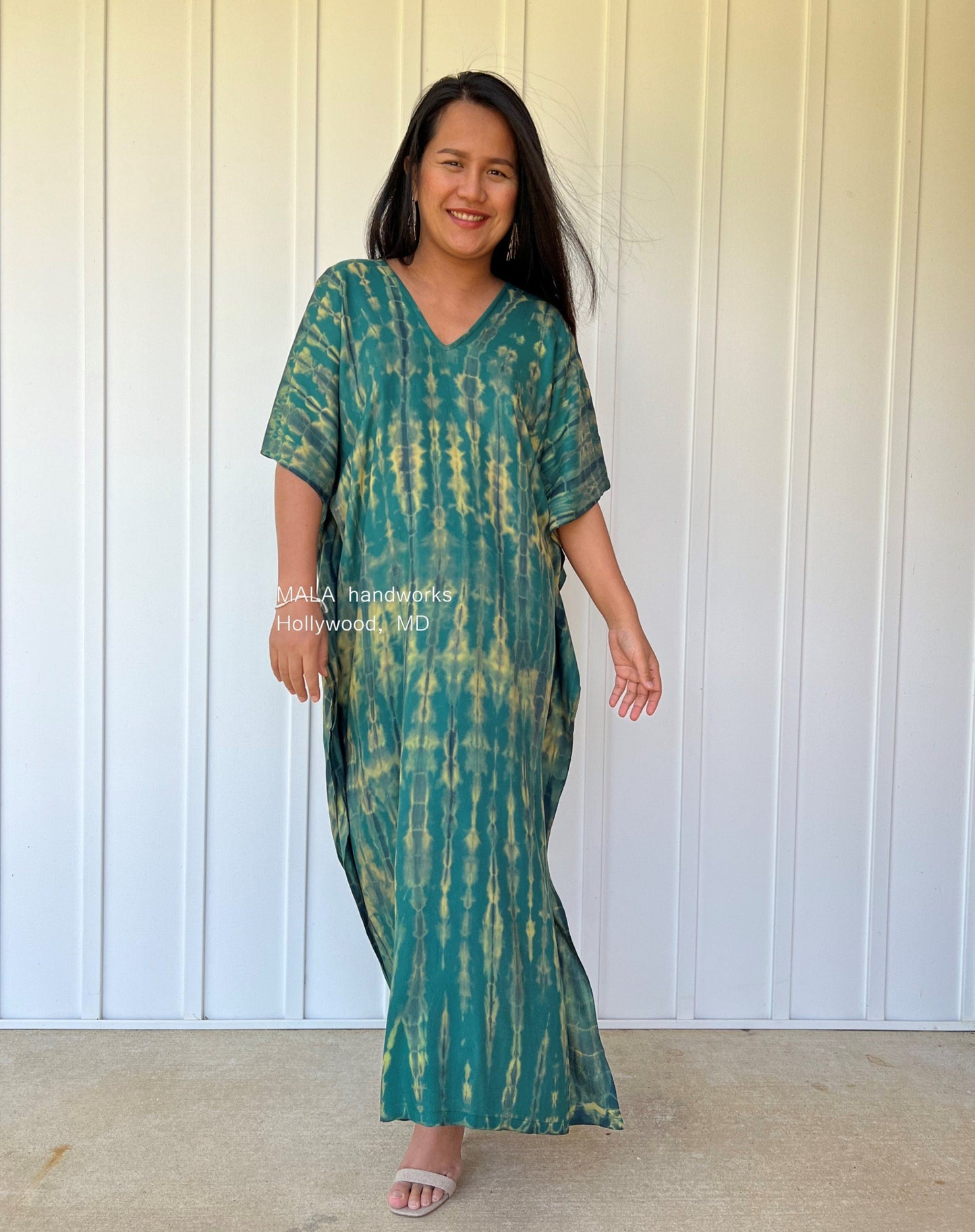 MALA handworks Nora Kaftan in Green and Black Tie Dye