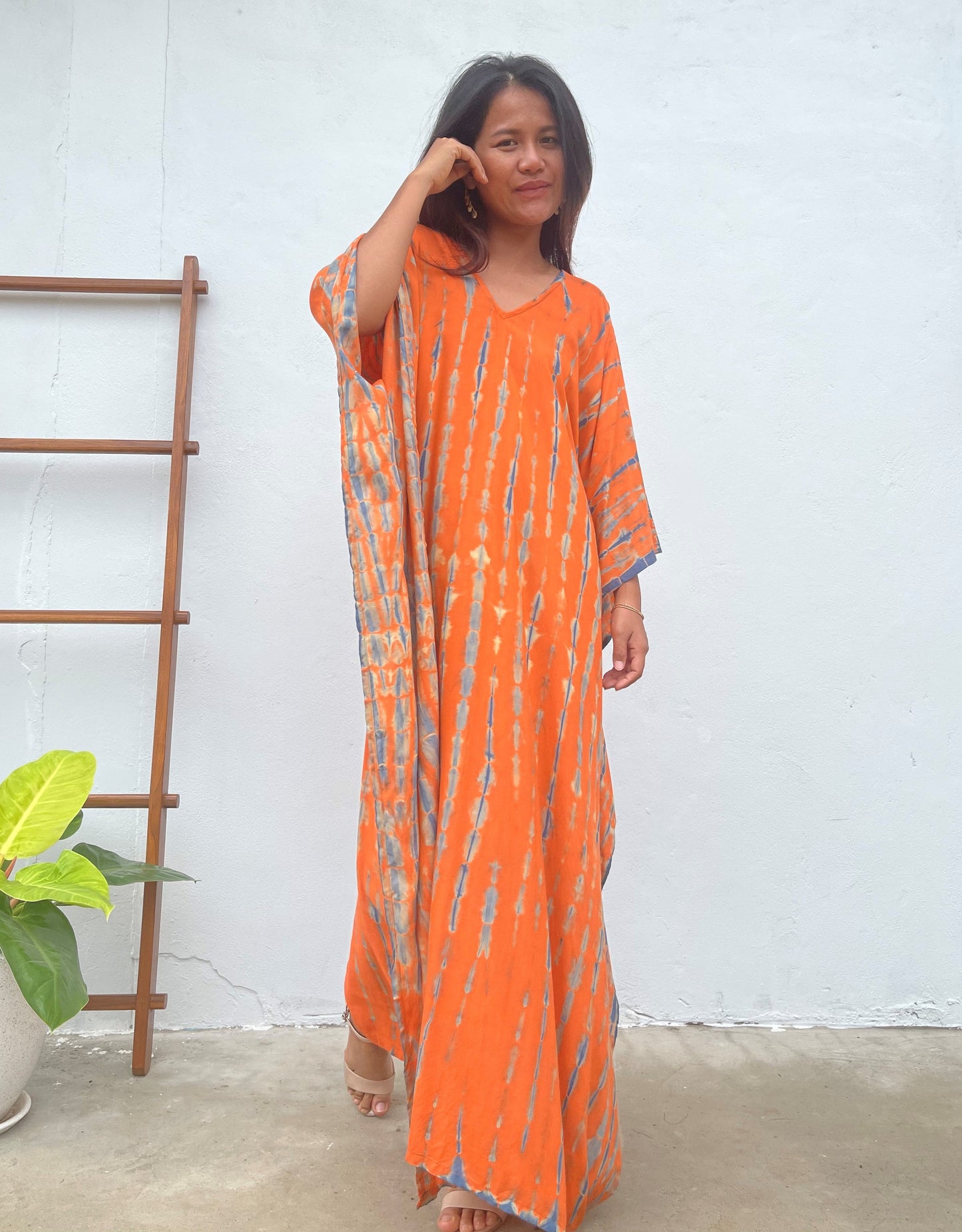 MALA handworks Nora Kaftan in Orange and Blue Tie Dye