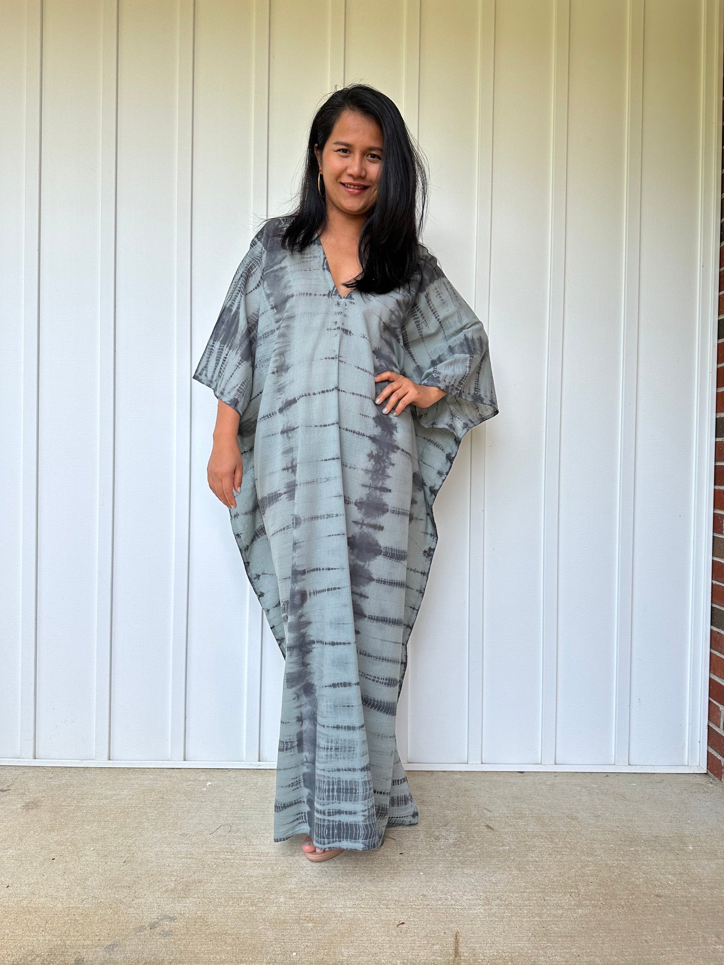 MALA handworks Olena semi sheer Kaftan in Gray and Black Tie Dye