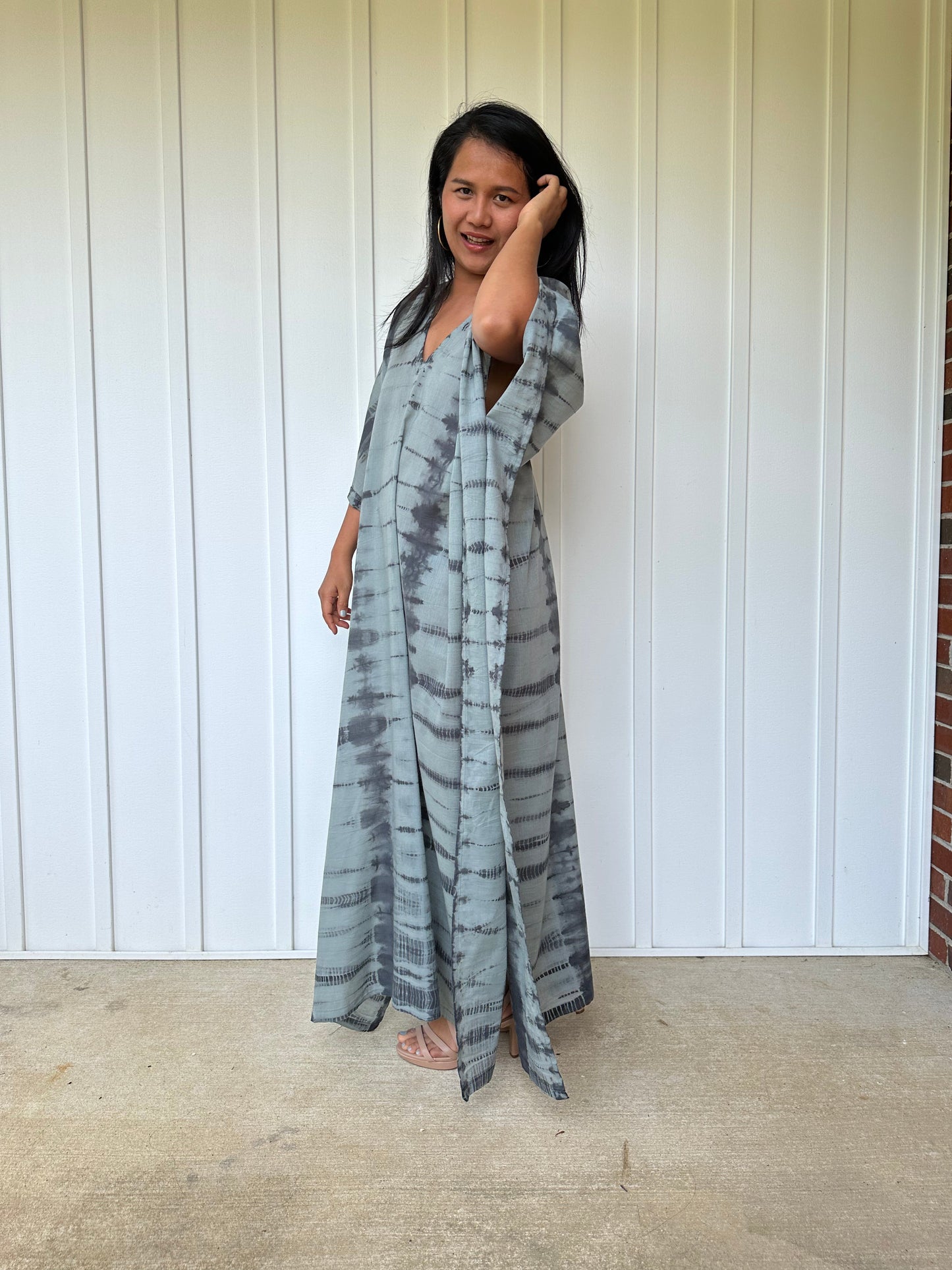 MALA handworks Olena semi sheer Kaftan in Gray and Black Tie Dye