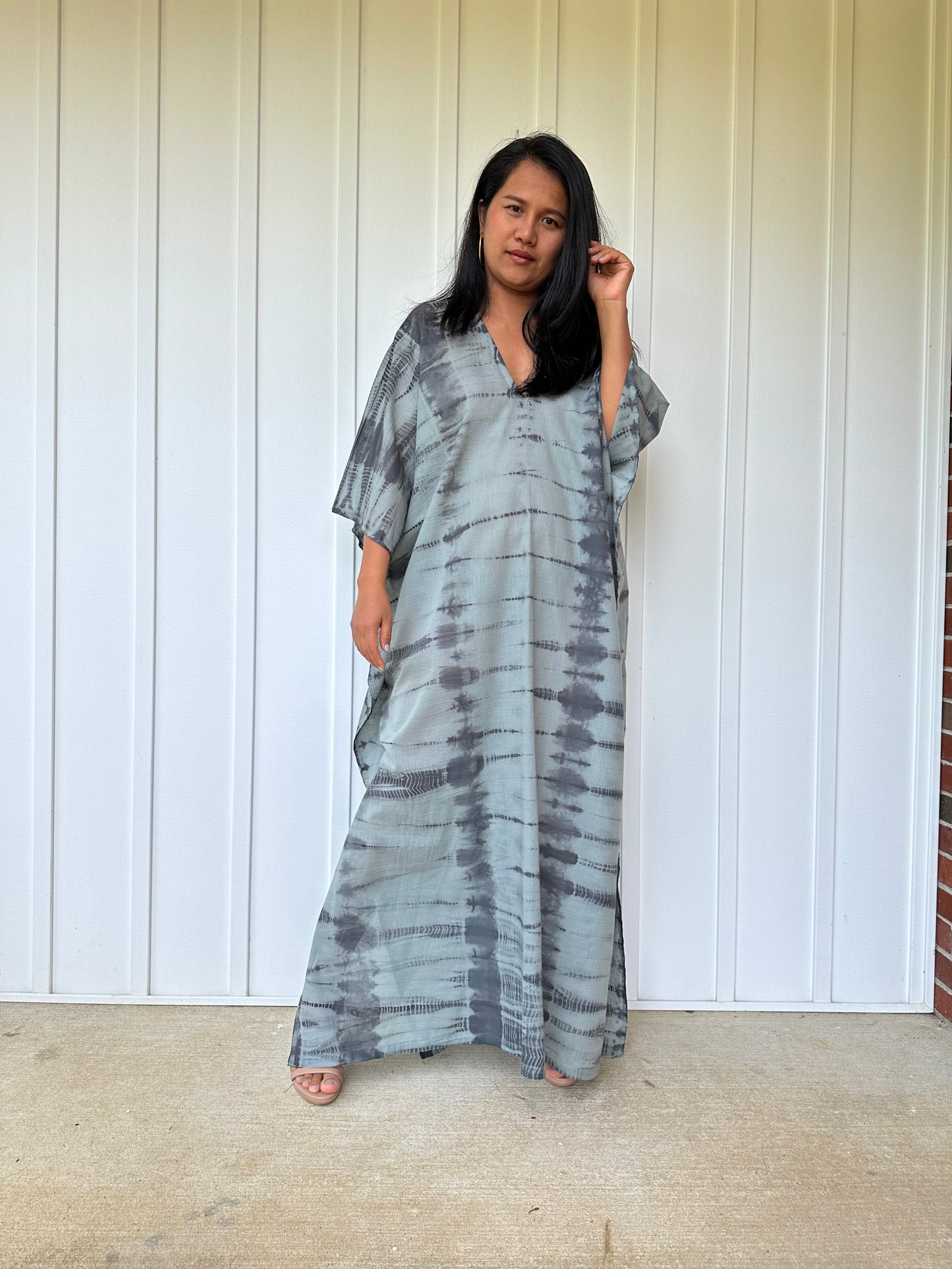 MALA handworks Olena semi sheer Kaftan in Gray and Black Tie Dye