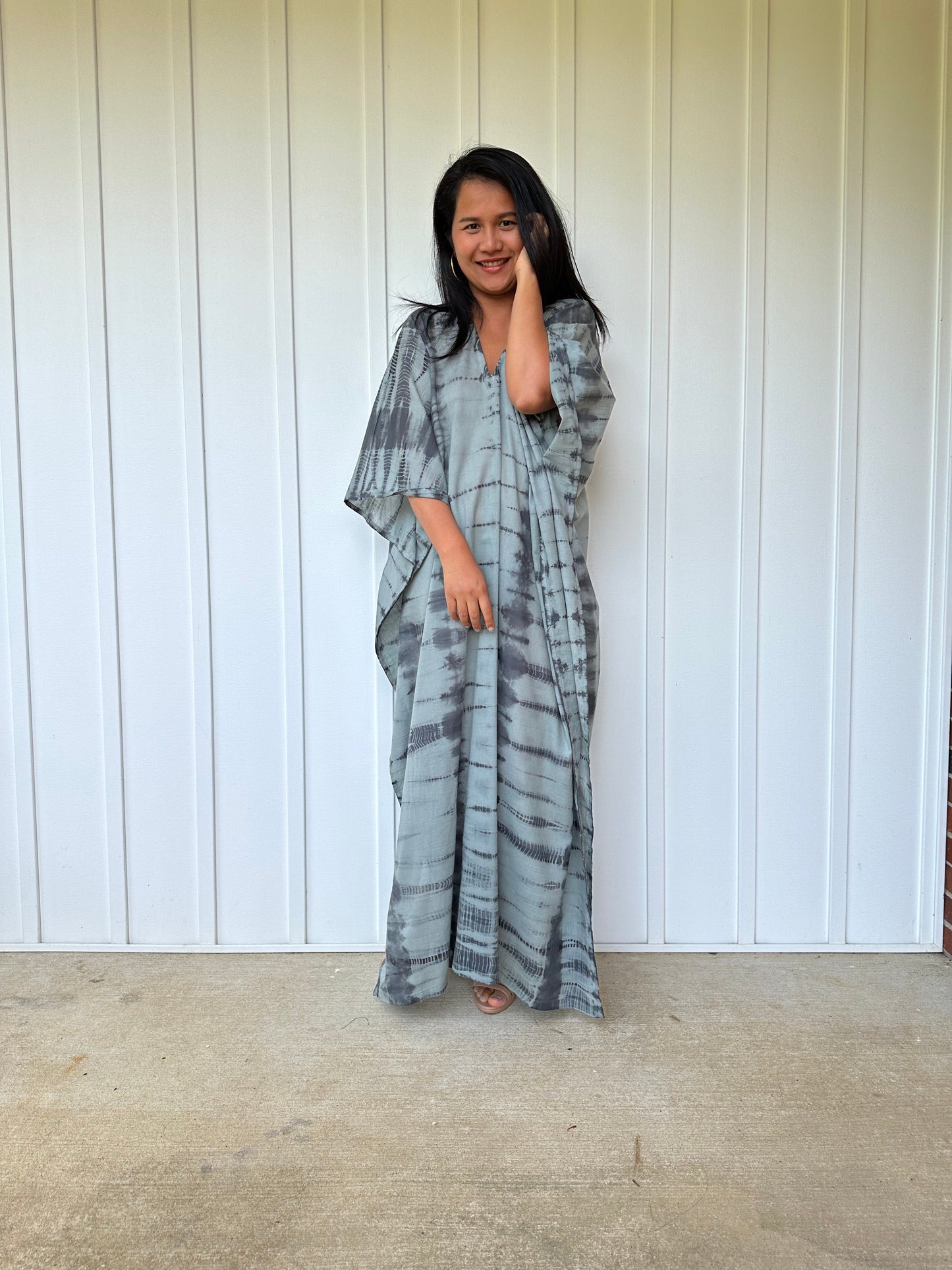 MALA handworks Olena semi sheer Kaftan in Gray and Black Tie Dye