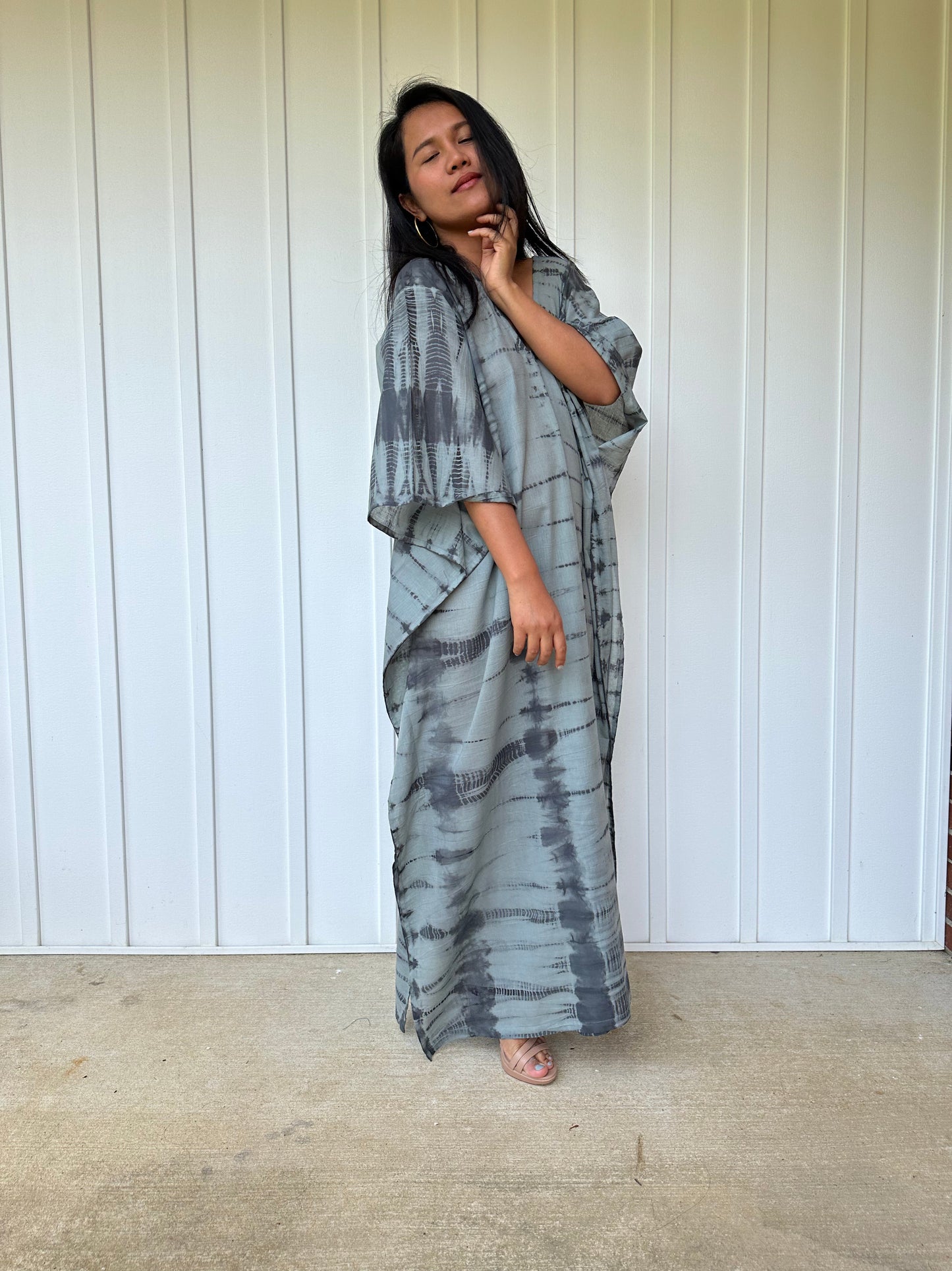 MALA handworks Olena semi sheer Kaftan in Gray and Black Tie Dye