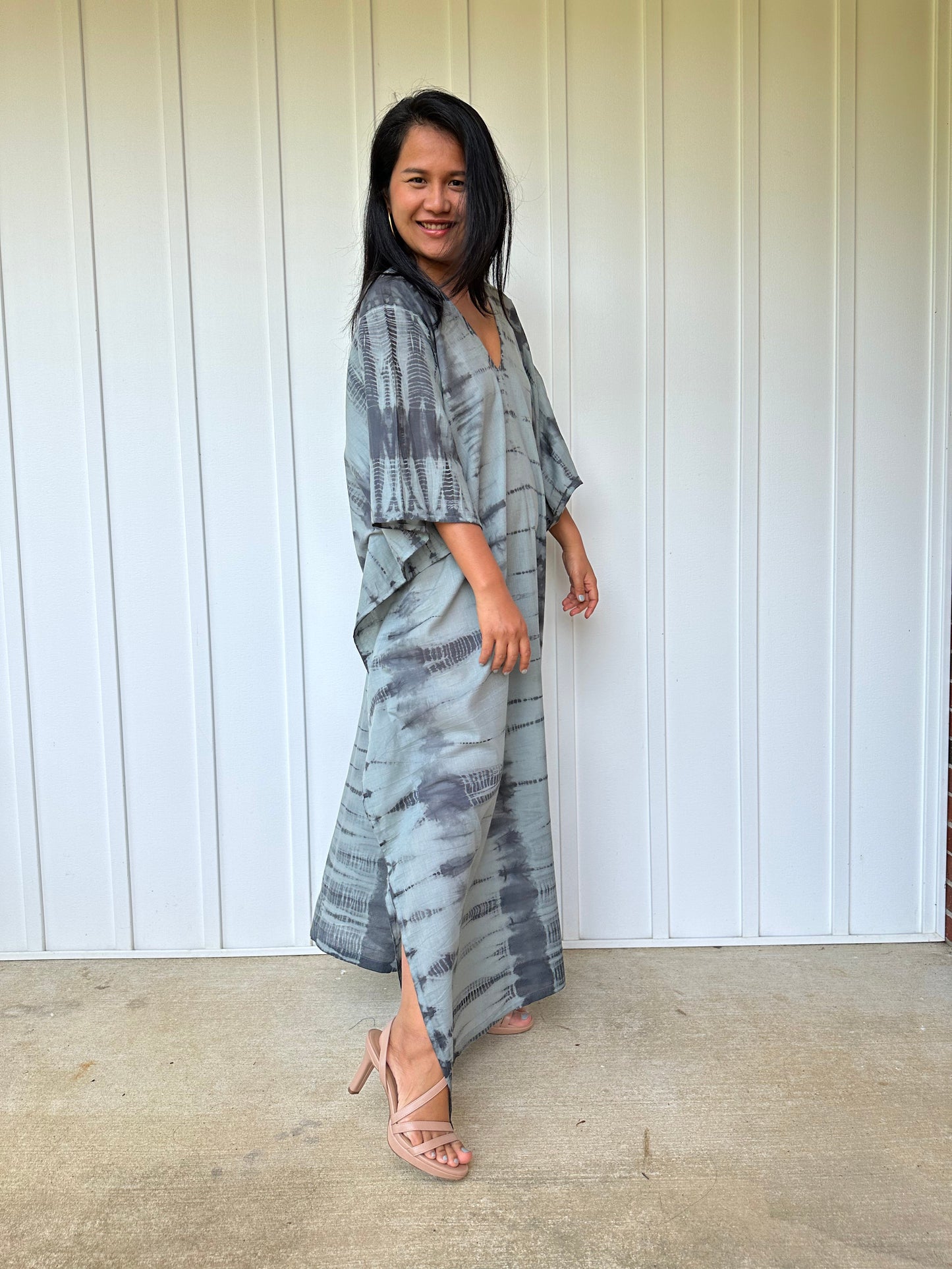 MALA handworks Olena semi sheer Kaftan in Gray and Black Tie Dye