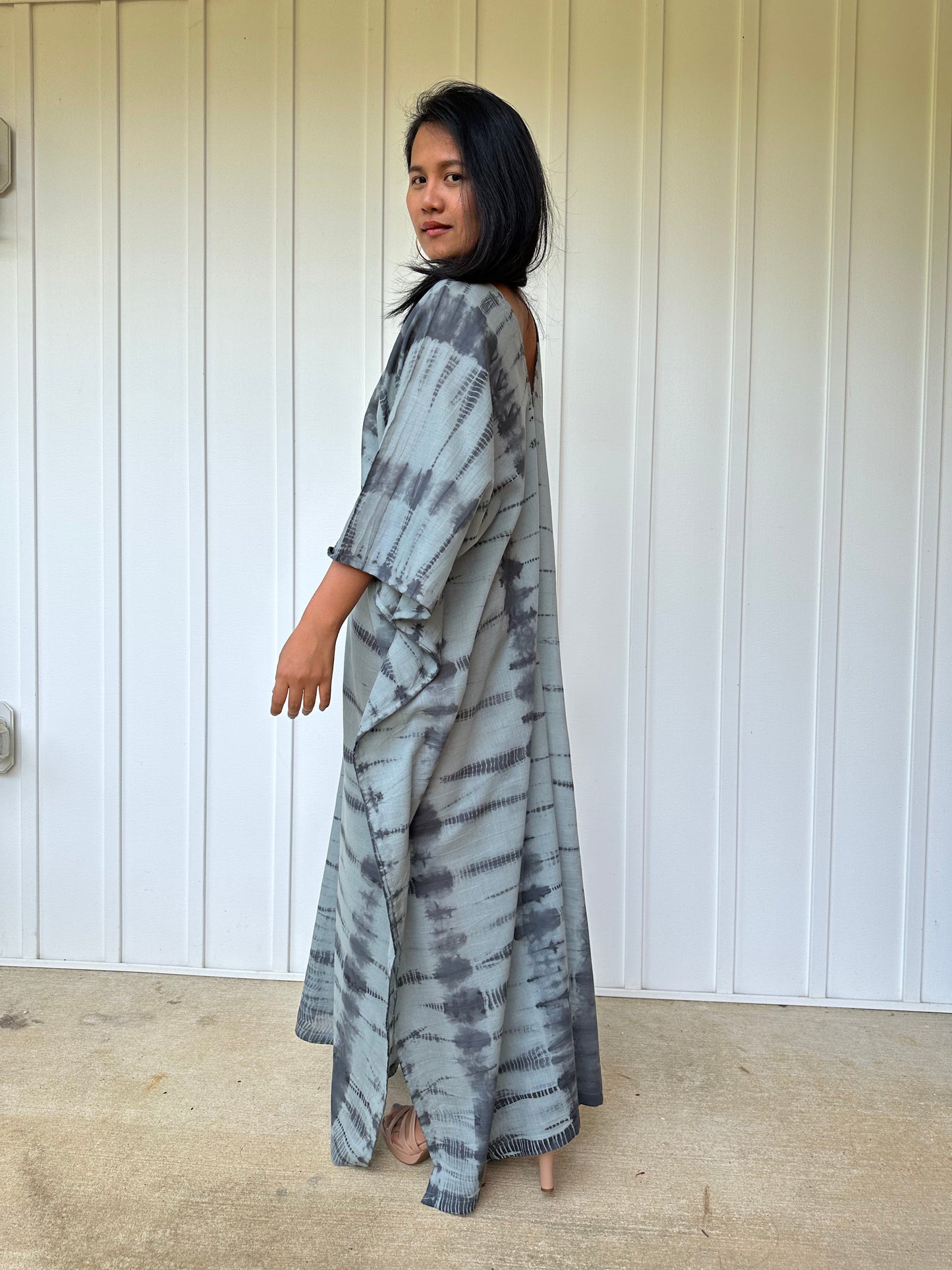 MALA handworks Olena semi sheer Kaftan in Gray and Black Tie Dye