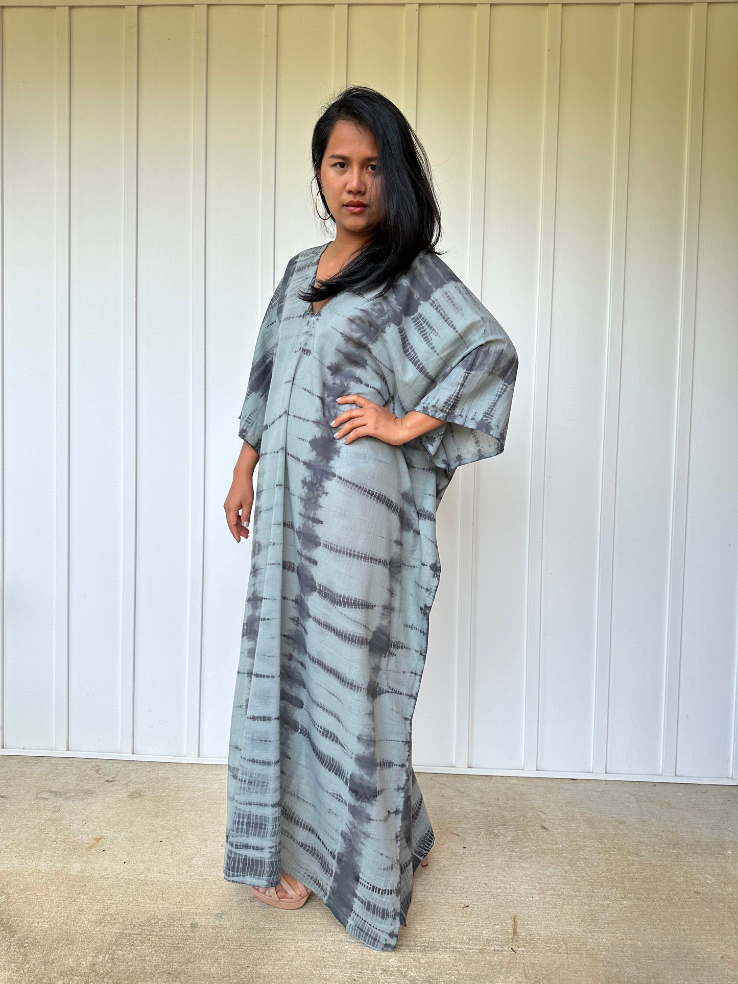 MALA handworks Olena semi sheer Kaftan in Gray and Black Tie Dye