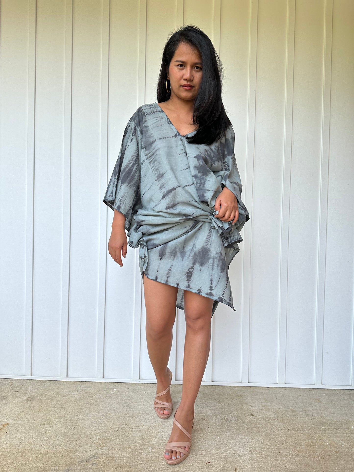 MALA handworks Olena semi sheer Kaftan in Gray and Black Tie Dye