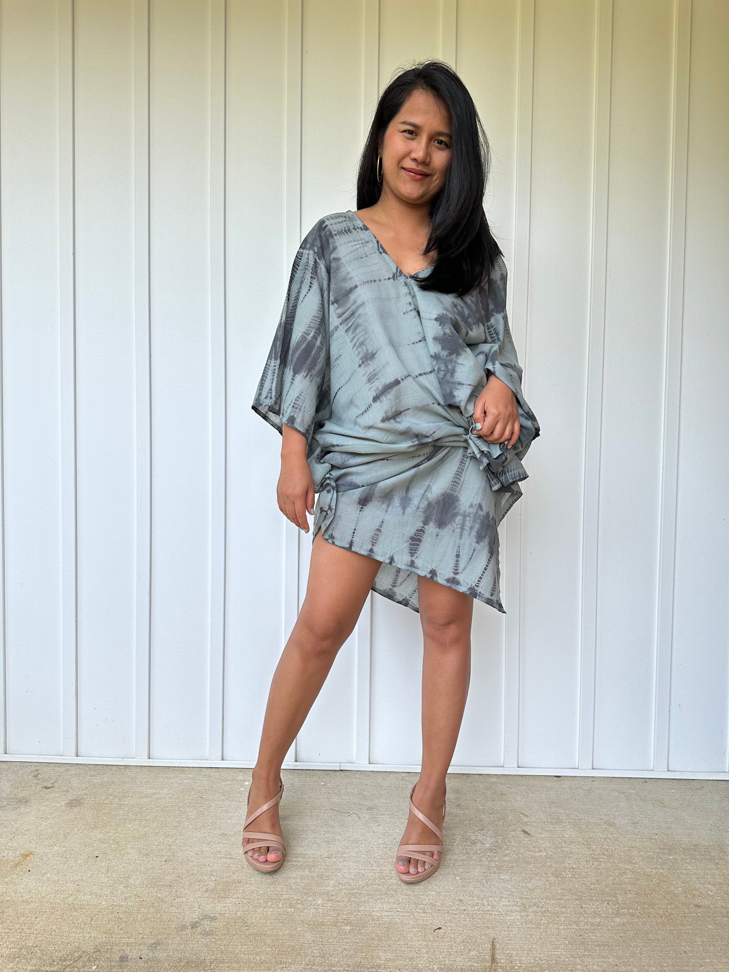 MALA handworks Olena semi sheer Kaftan in Gray and Black Tie Dye