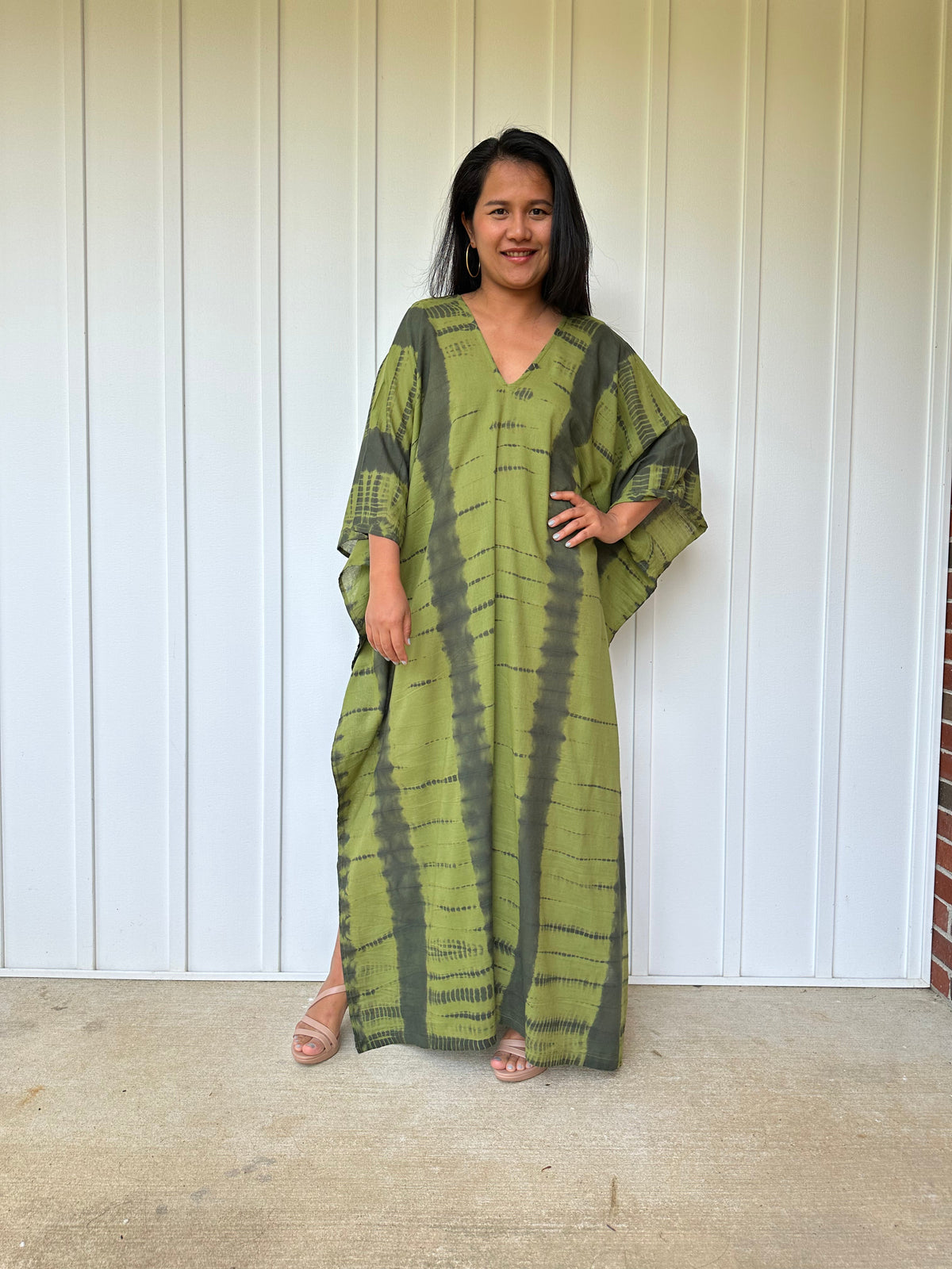 MALA handworks Olena semi sheer Kaftan in Green and Black
