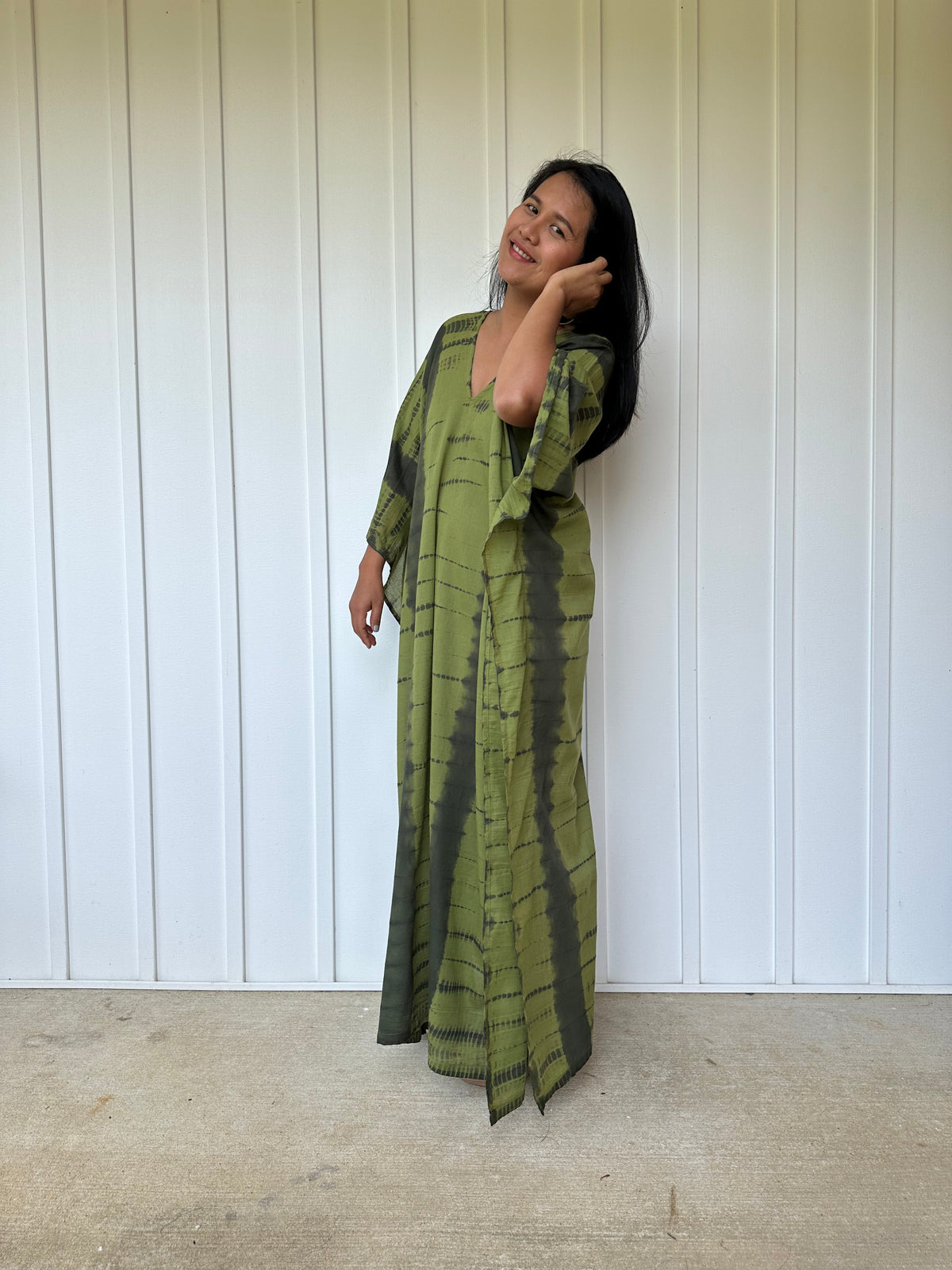 MALA handworks Olena semi sheer Kaftan in Green and Black