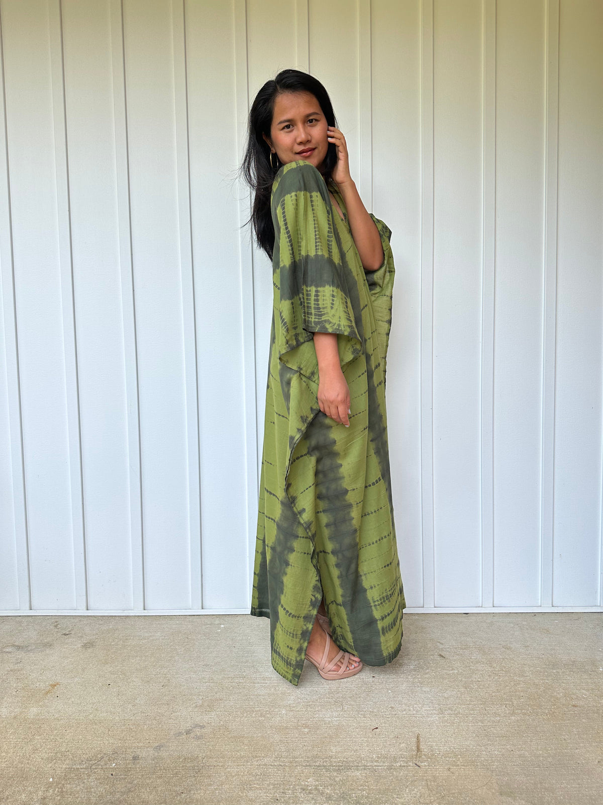 MALA handworks Olena semi sheer Kaftan in Green and Black