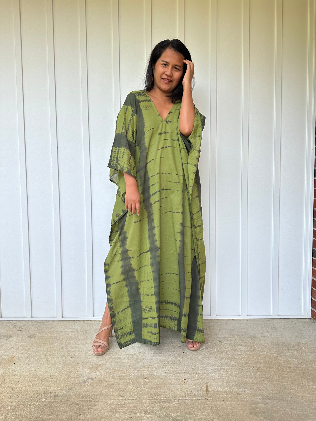 MALA handworks Olena semi sheer Kaftan in Green and Black