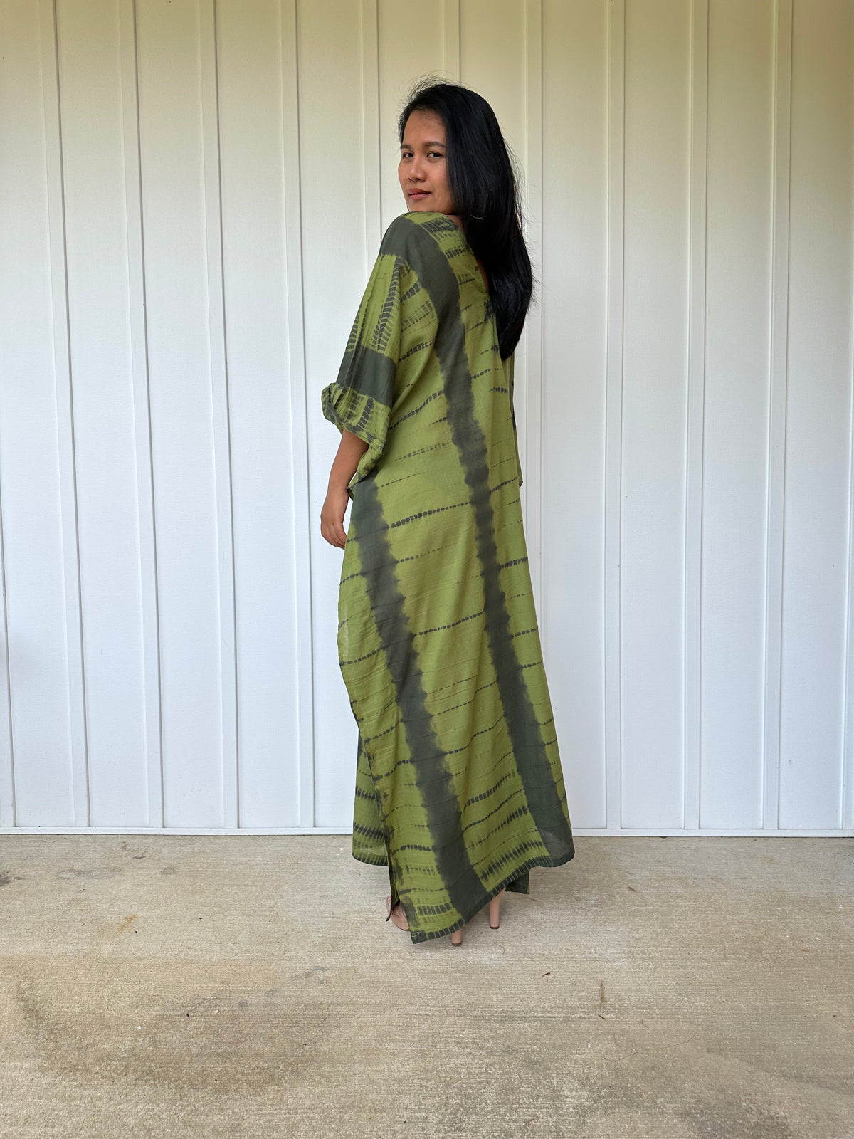 MALA handworks Olena semi sheer Kaftan in Green and Black