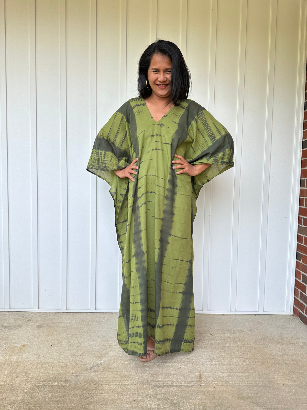MALA handworks Olena semi sheer Kaftan in Green and Black