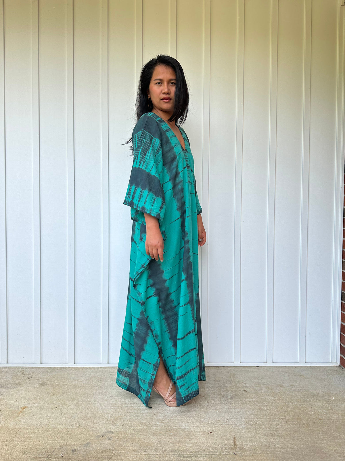 MALA handworks Olena semi sheer Kaftan in Green and Black Tie Dye