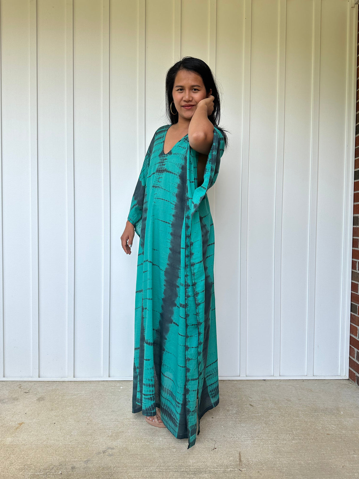 MALA handworks Olena semi sheer Kaftan in Green and Black Tie Dye