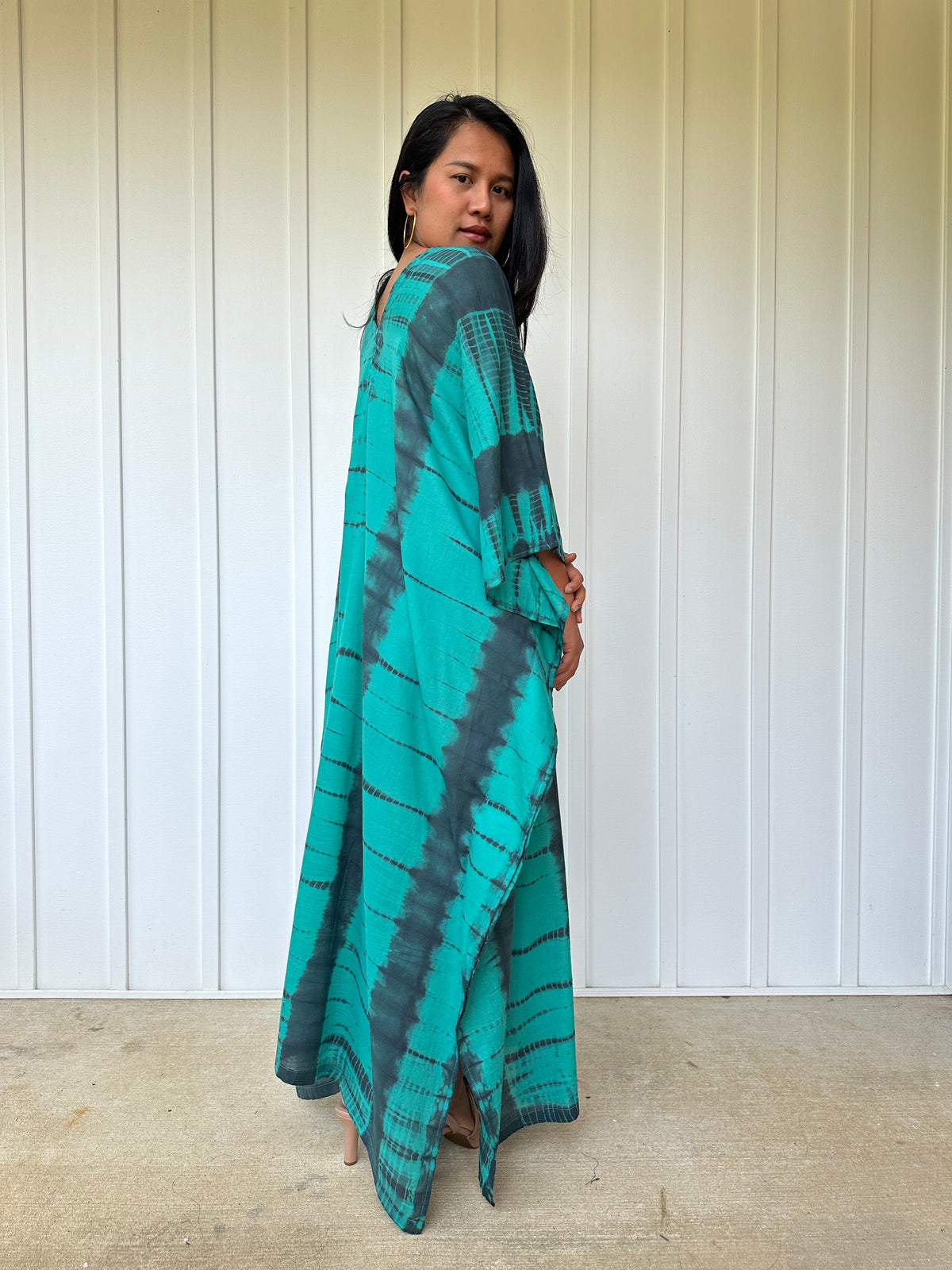 MALA handworks Olena semi sheer Kaftan in Green and Black Tie Dye
