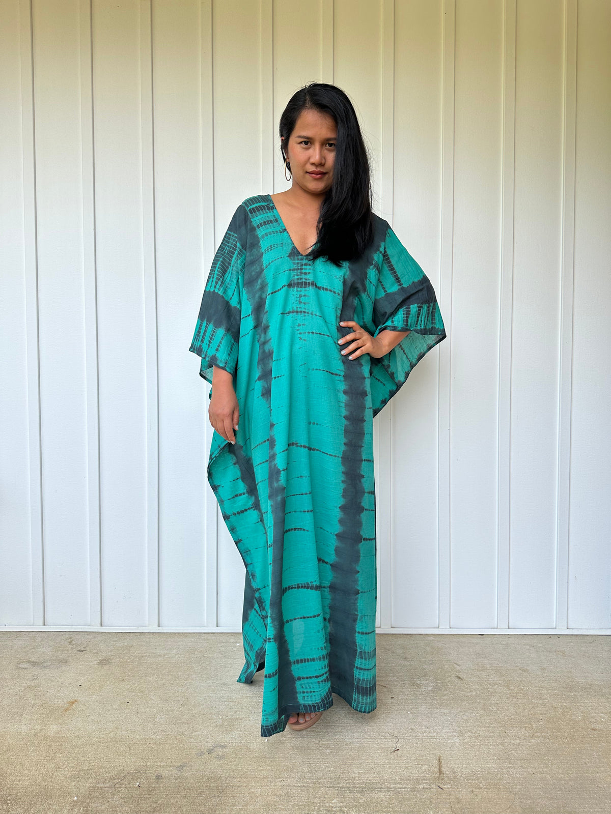 MALA handworks Olena semi sheer Kaftan in Green and Black Tie Dye