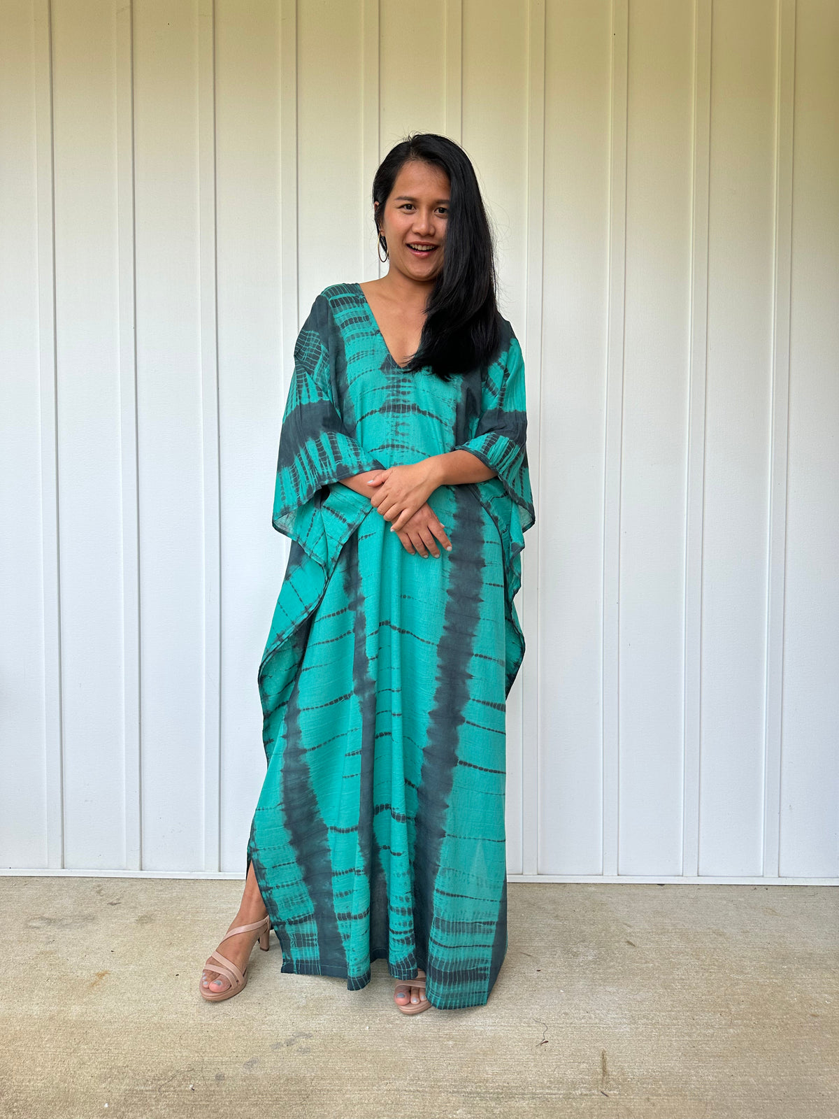 MALA handworks Olena semi sheer Kaftan in Green and Black Tie Dye