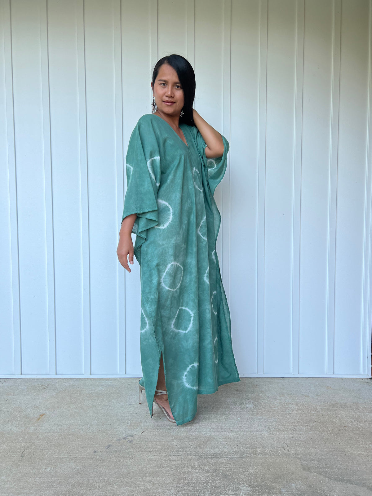 MALA handworks Olena semi sheer Kaftan in Green Tie Dye