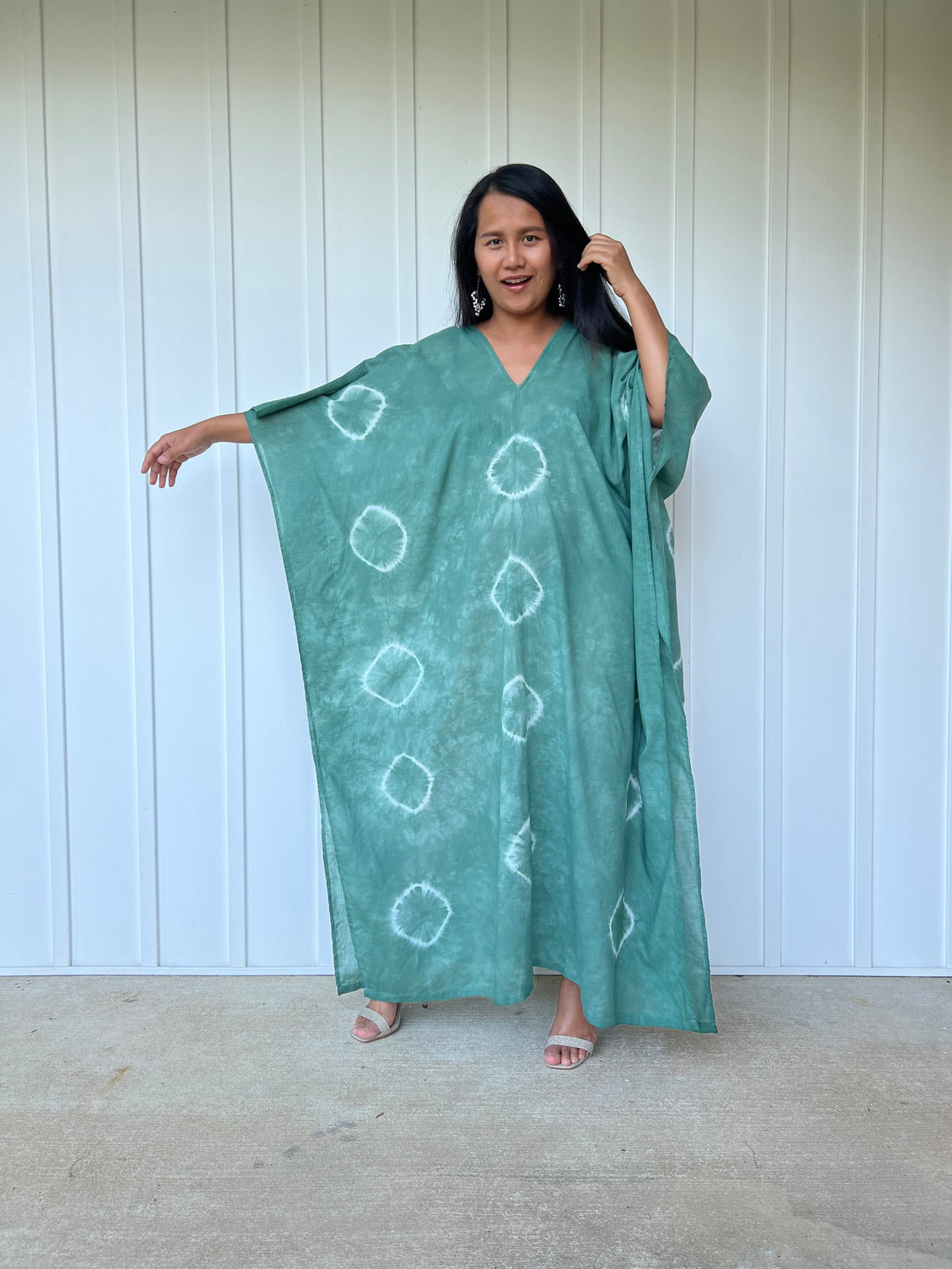 MALA handworks Olena semi sheer Kaftan in Green Tie Dye