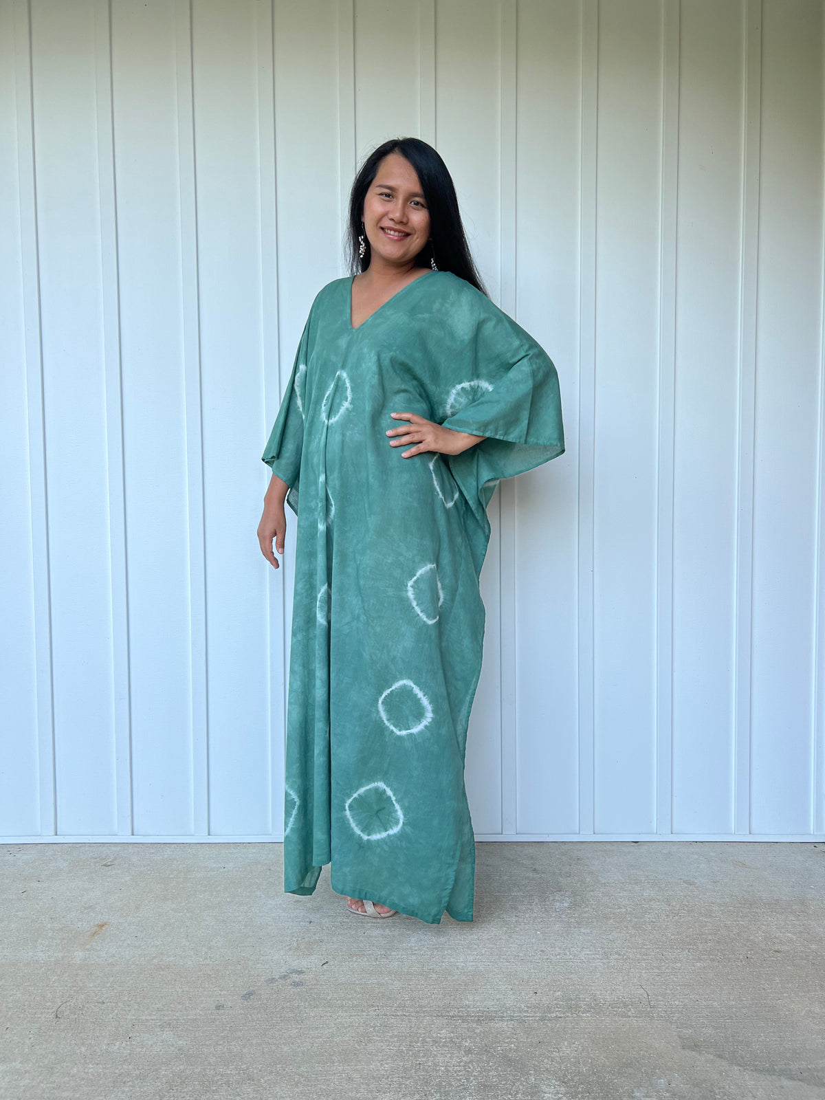 MALA handworks Olena semi sheer Kaftan in Green Tie Dye