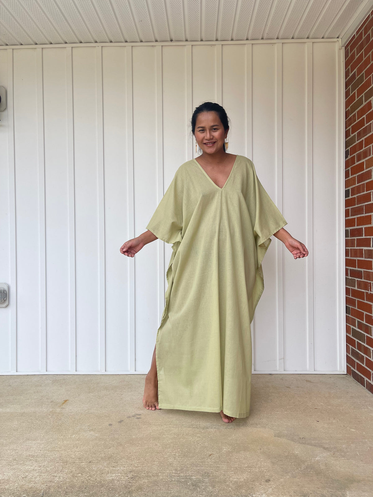 MALA handworks Olena semi sheer Kaftan in Light Olive